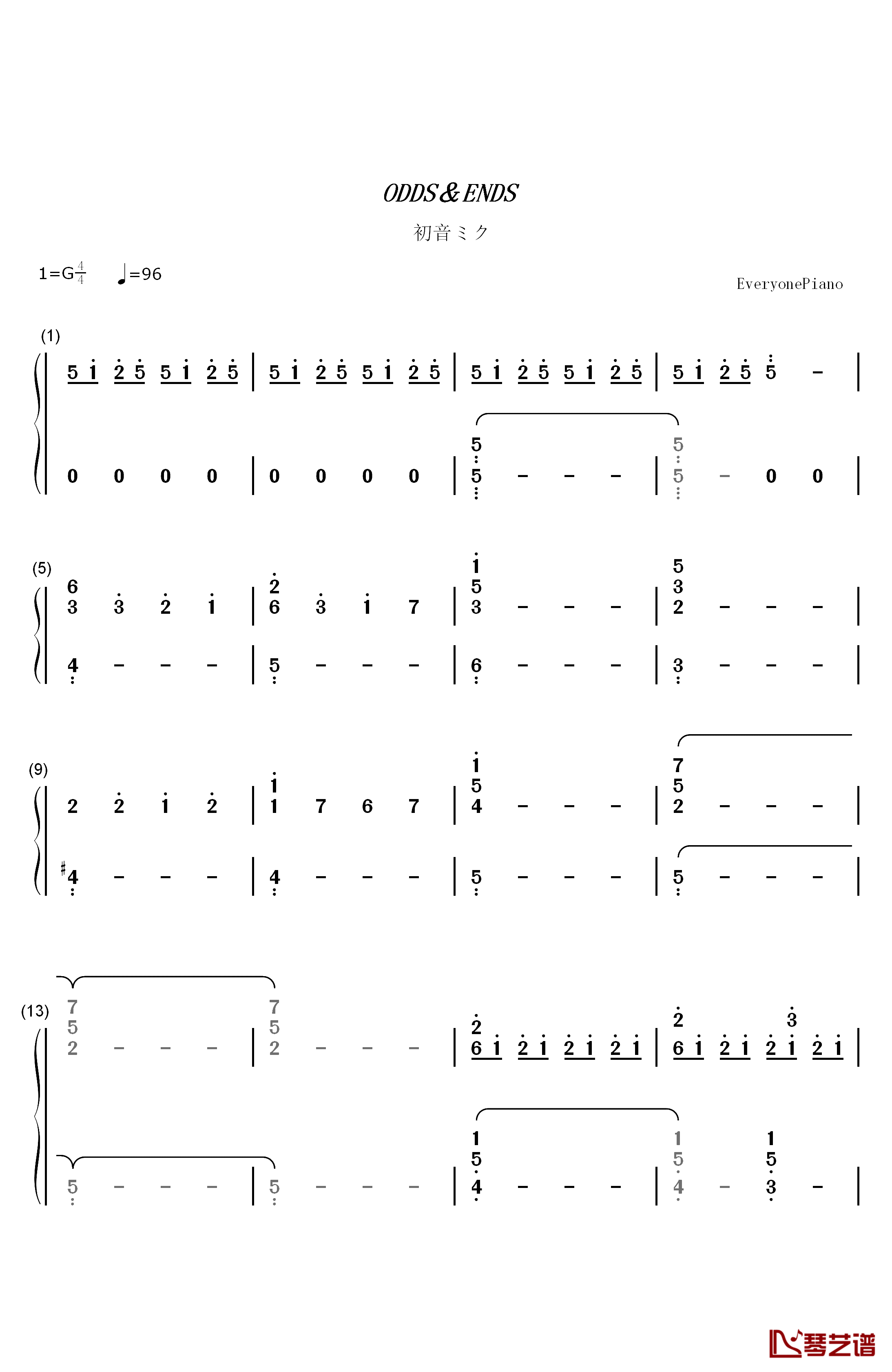 ODDS ENDS钢琴简谱-数字双手-初音ミク1