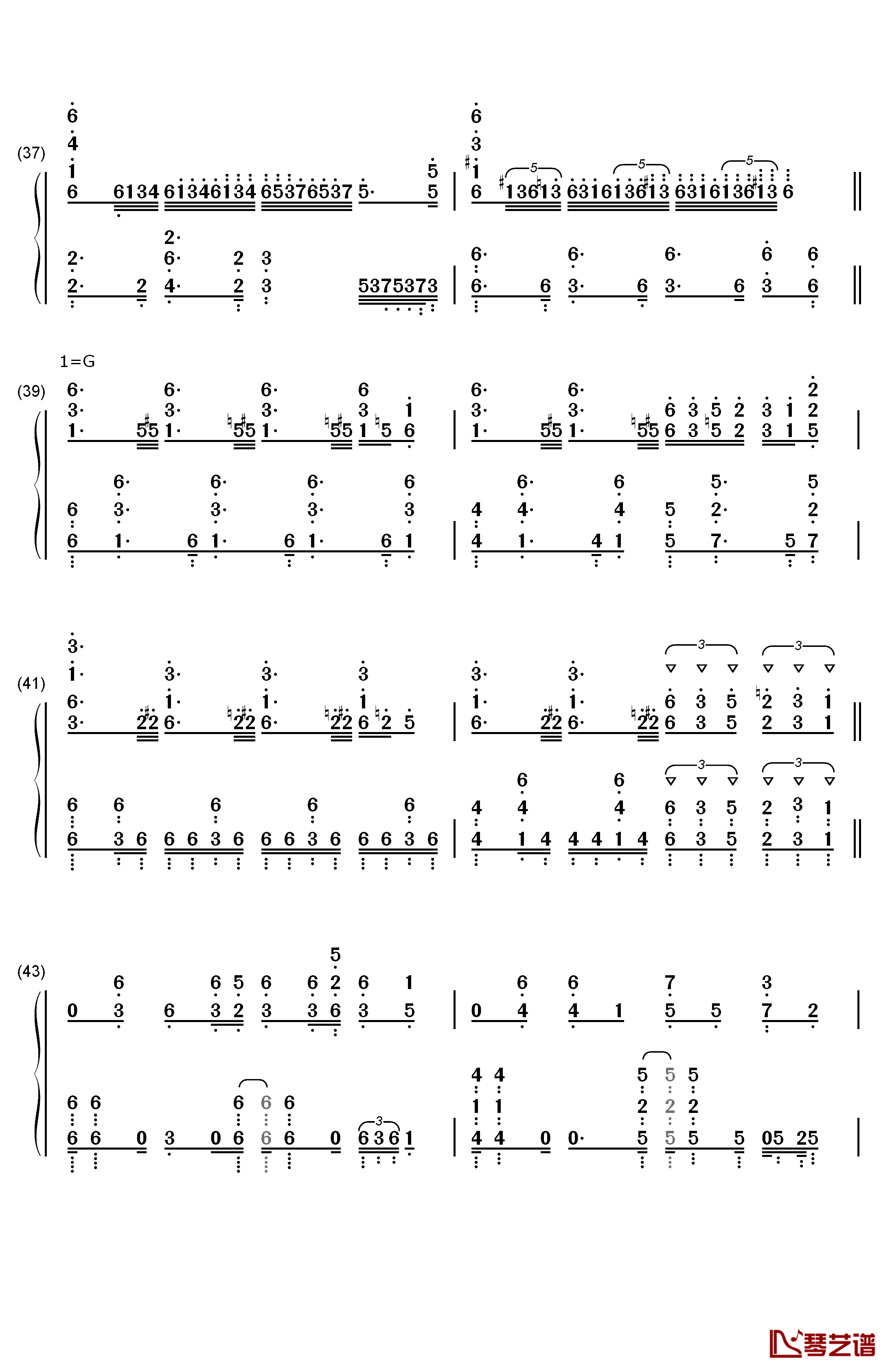 吹雪钢琴简谱-数字双手-西泽幸奏5