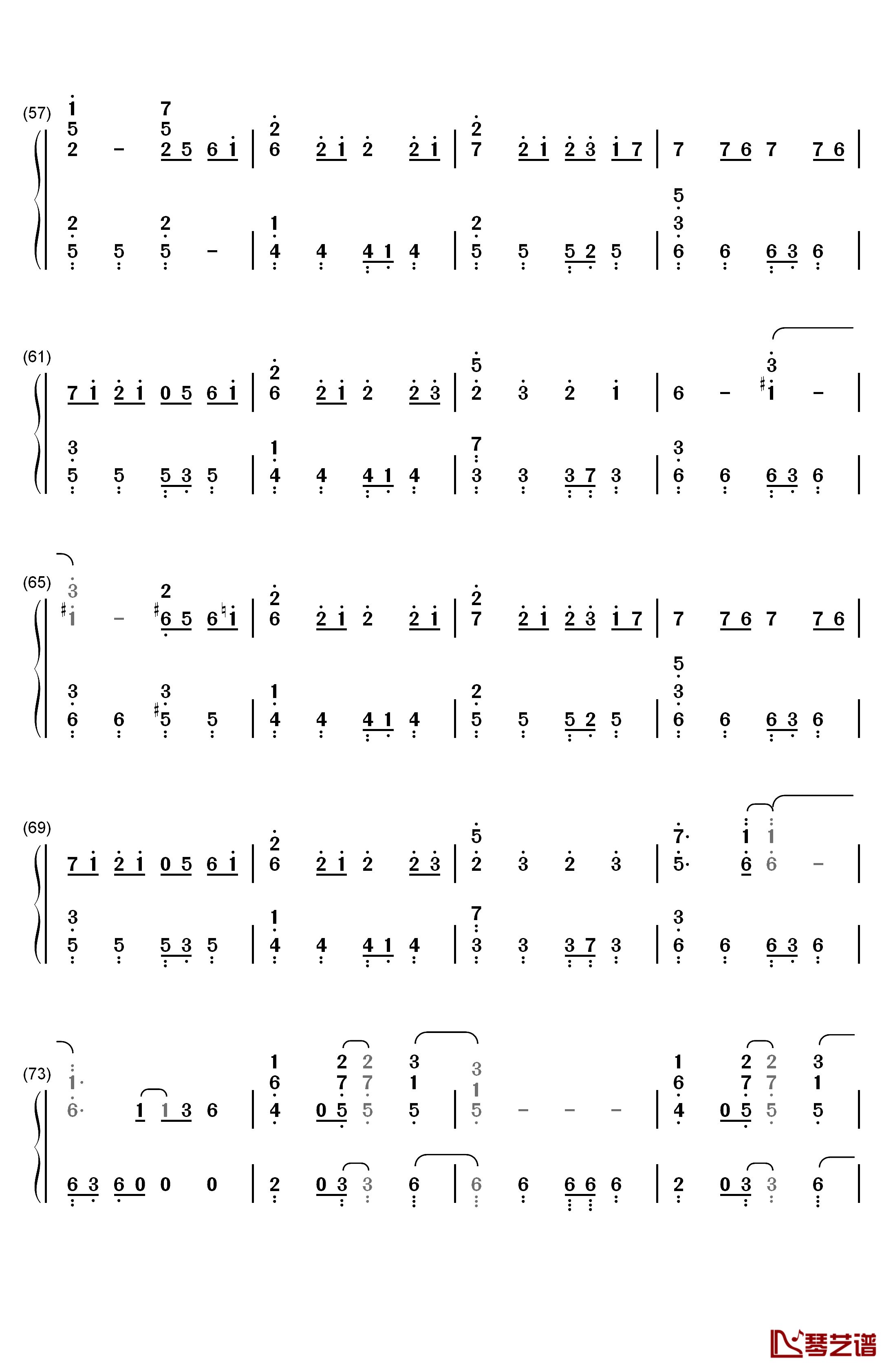 モザイクカケラ钢琴简谱-数字双手-SunSet Swish4