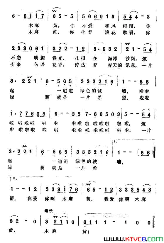 我爱你啊，木麻黄简谱1