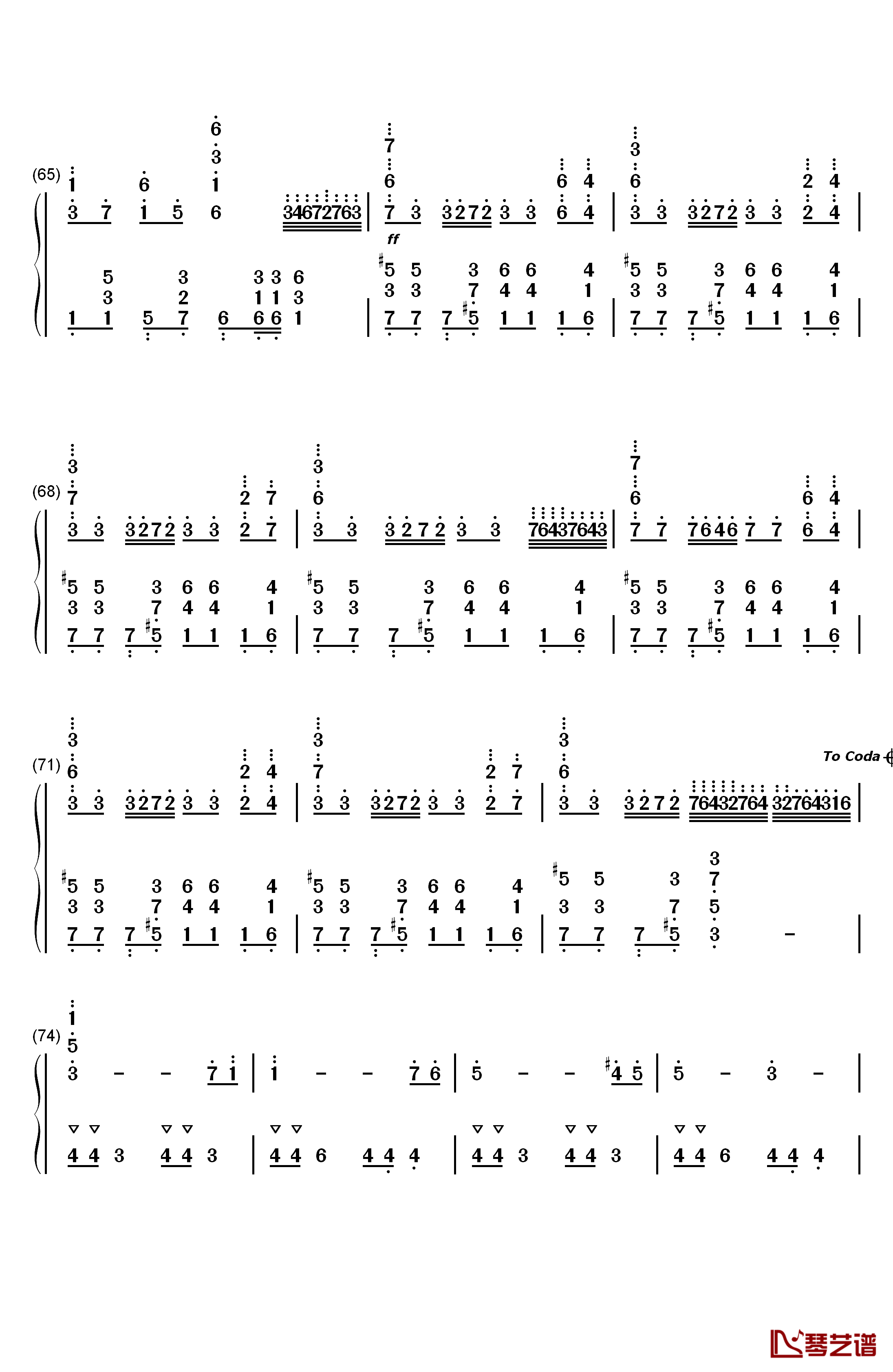 忍者棒棒钢琴简谱-数字双手-竹村桐子5