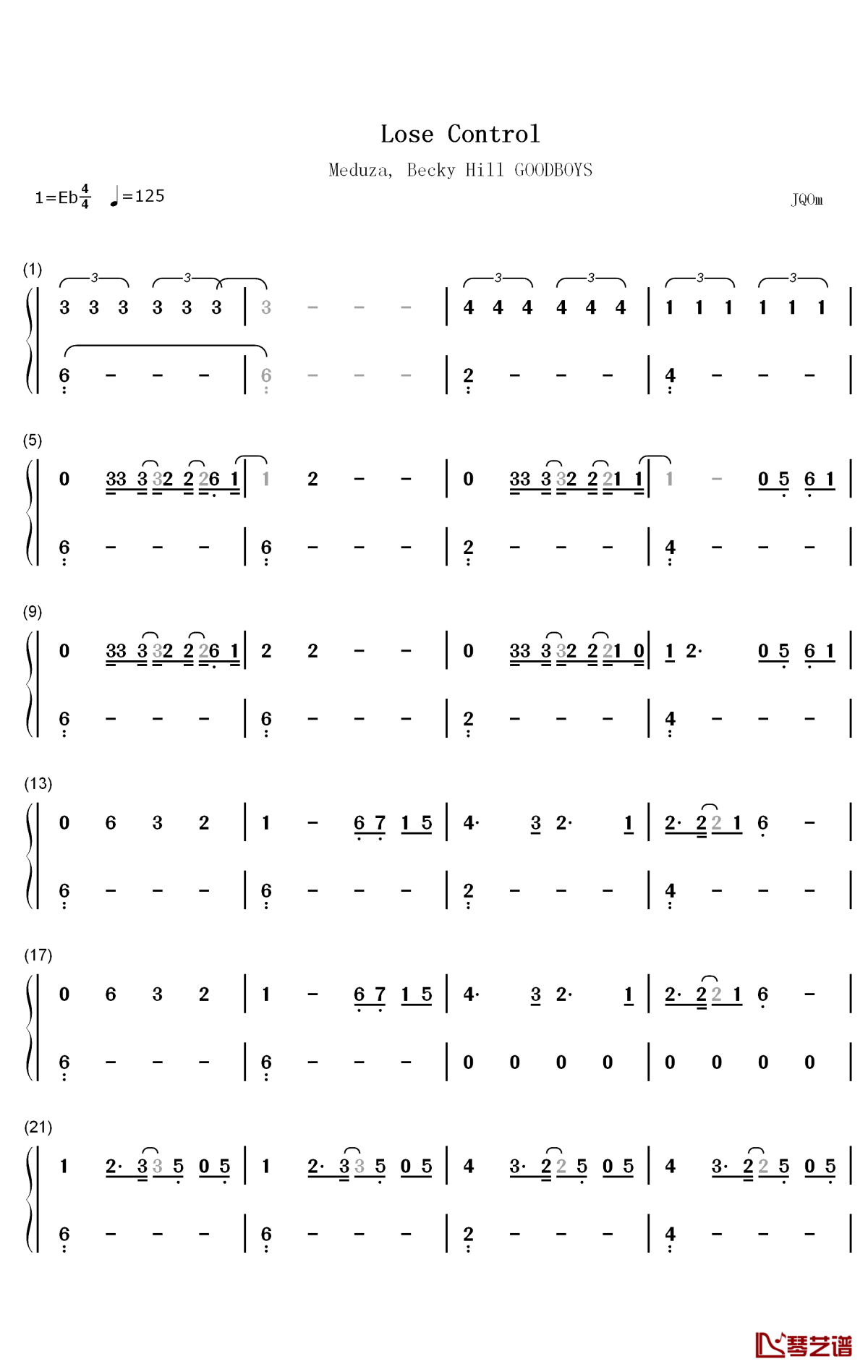 Lose Control钢琴简谱-数字双手-Meduza Becky Hill Goodboys1