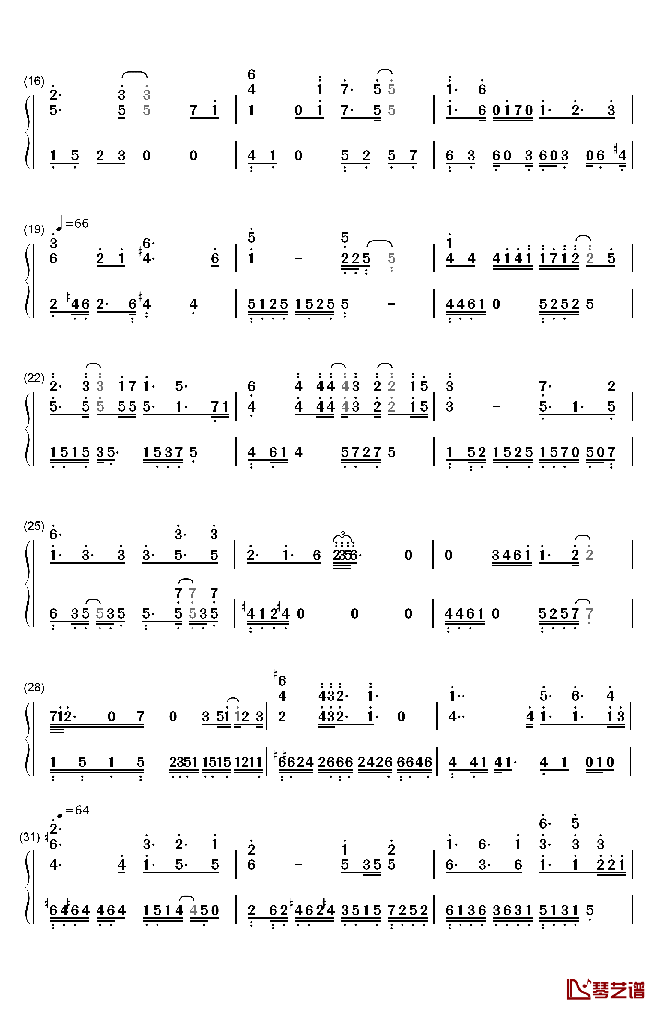 保护色钢琴简谱-数字双手-苏亦承2