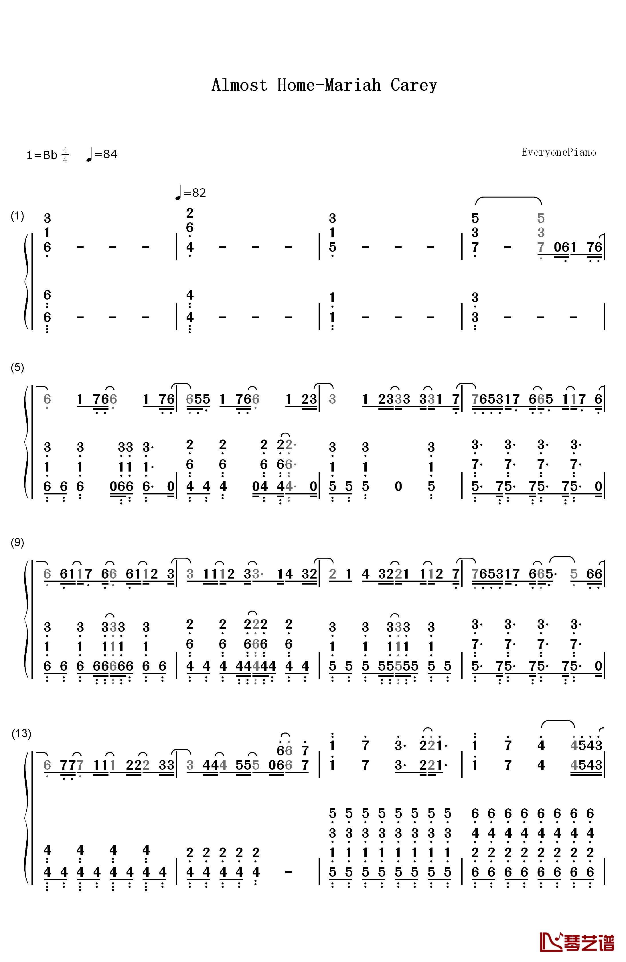 Almost Home钢琴简谱-数字双手-Mariah Carey1