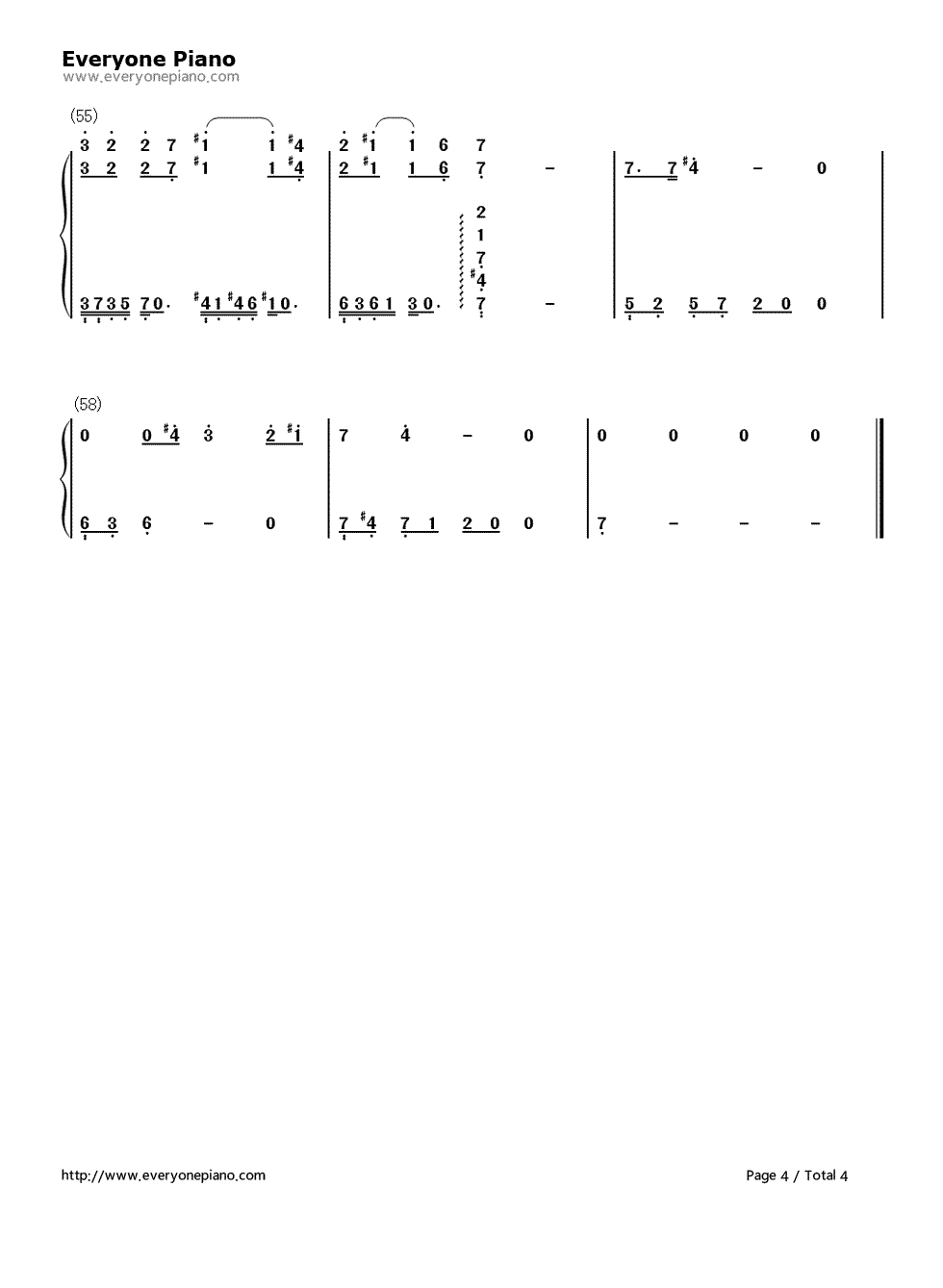 爱我钢琴简谱-数字双手-袁姗姗4