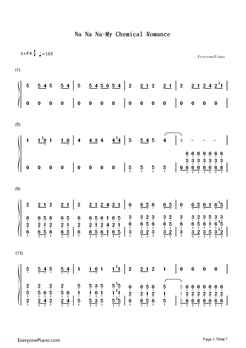 Na Na Na (Na Na Na Na Na Na Na Na Na)钢琴简谱-数字双手-My Chemical Romance1