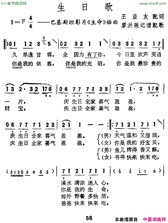 [巴基斯坦]生日歌电影《生命》插曲简谱1