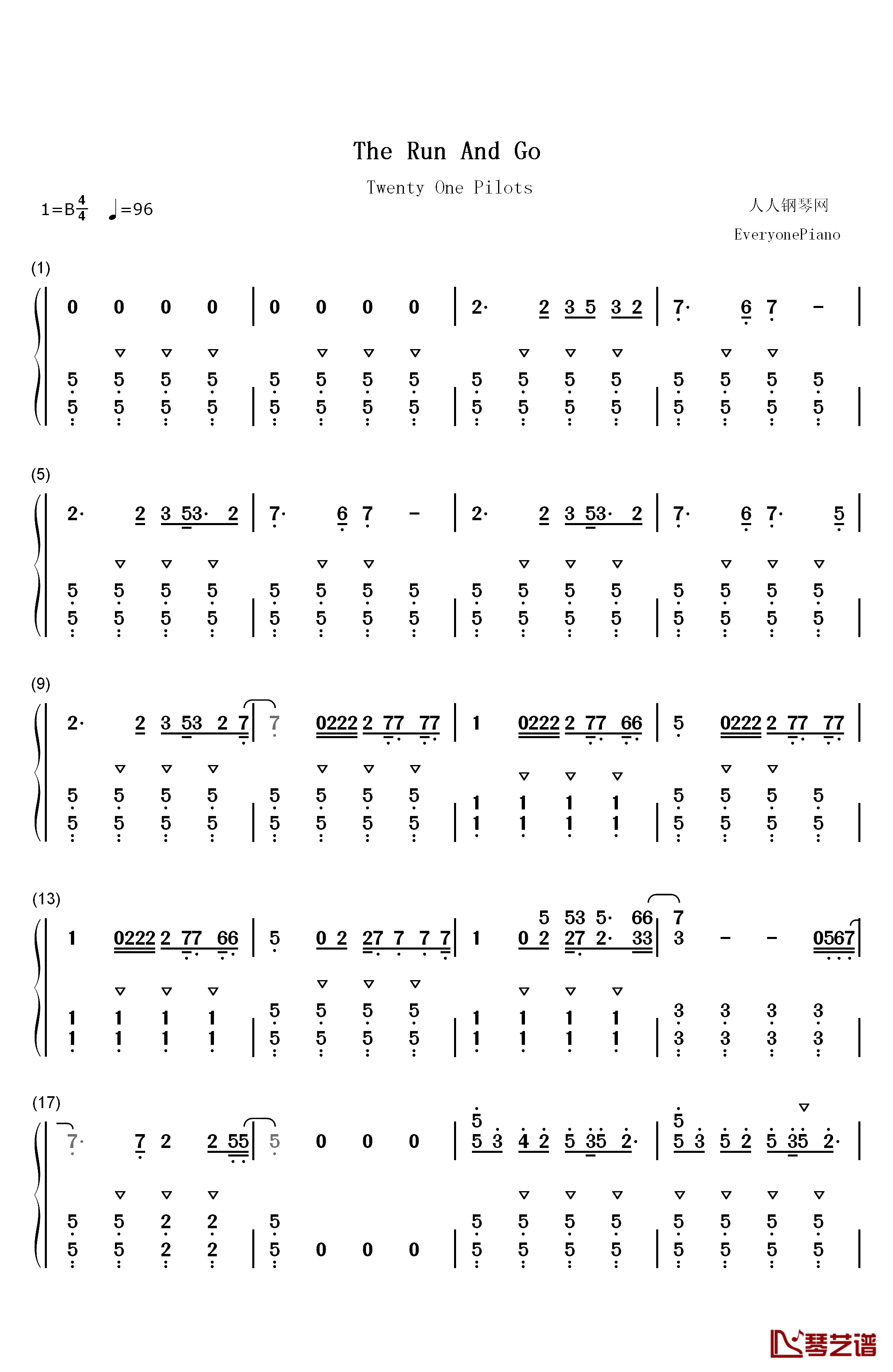 The Run And Go钢琴简谱-数字双手-Twenty One Pilots1