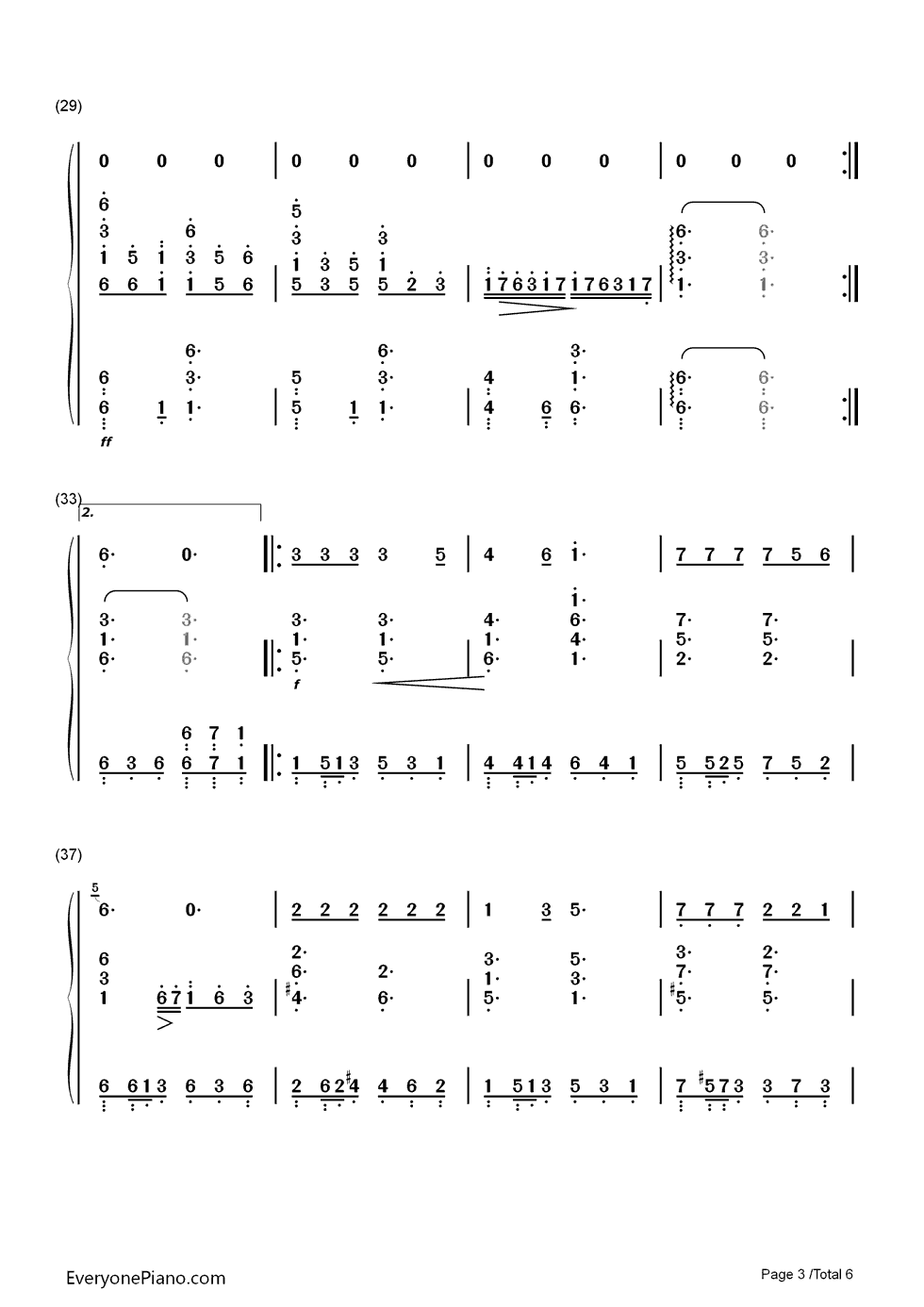 蝴蝶花钢琴简谱-数字双手-水木年华3