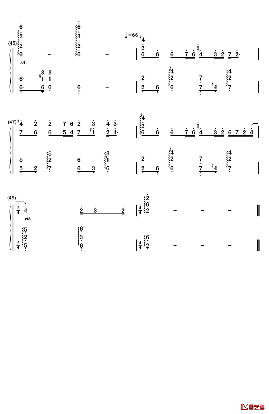 蝴蝶泉边钢琴简谱-数字双手-黄雅莉5