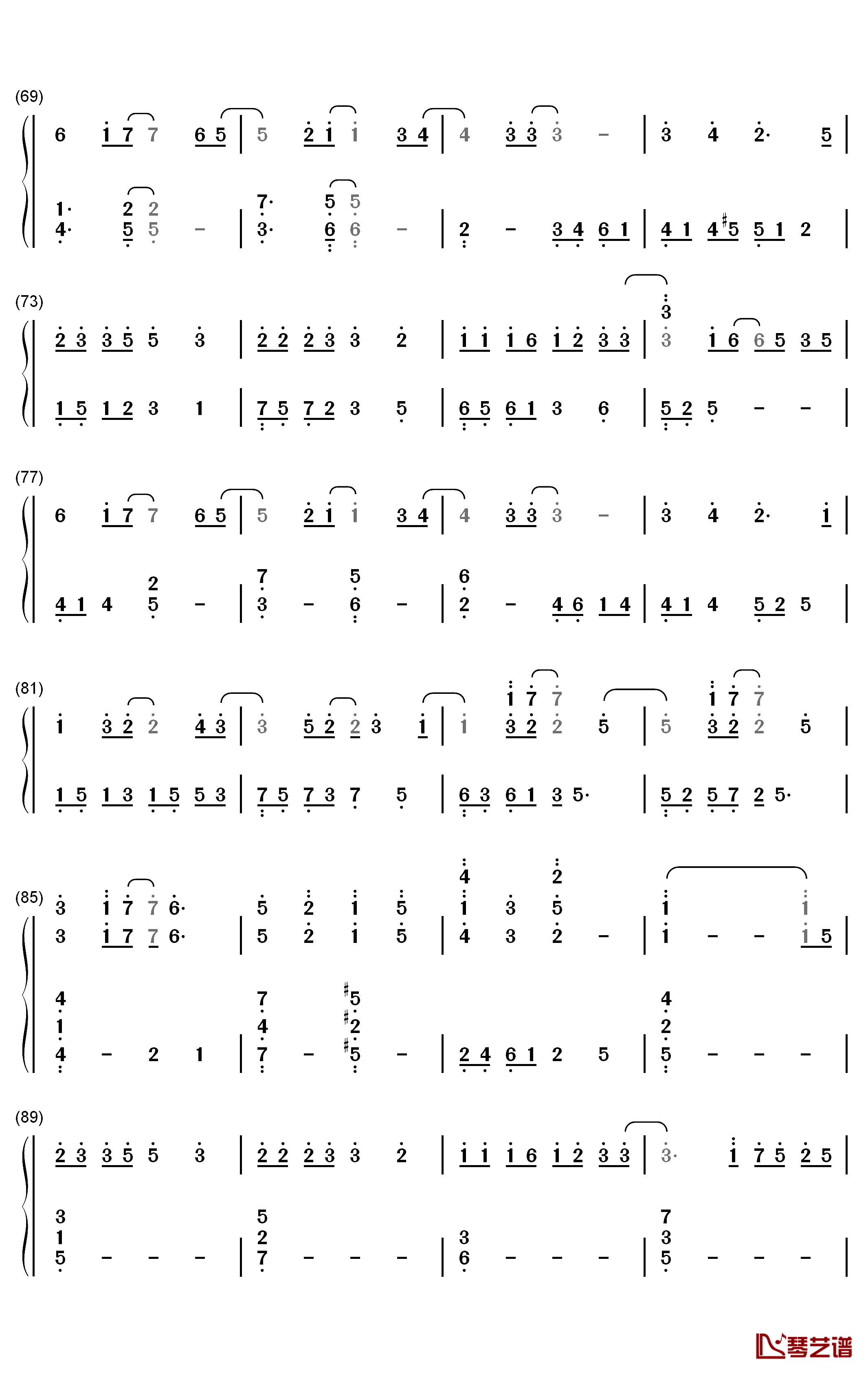 一样美丽钢琴简谱-数字双手-周兴哲4