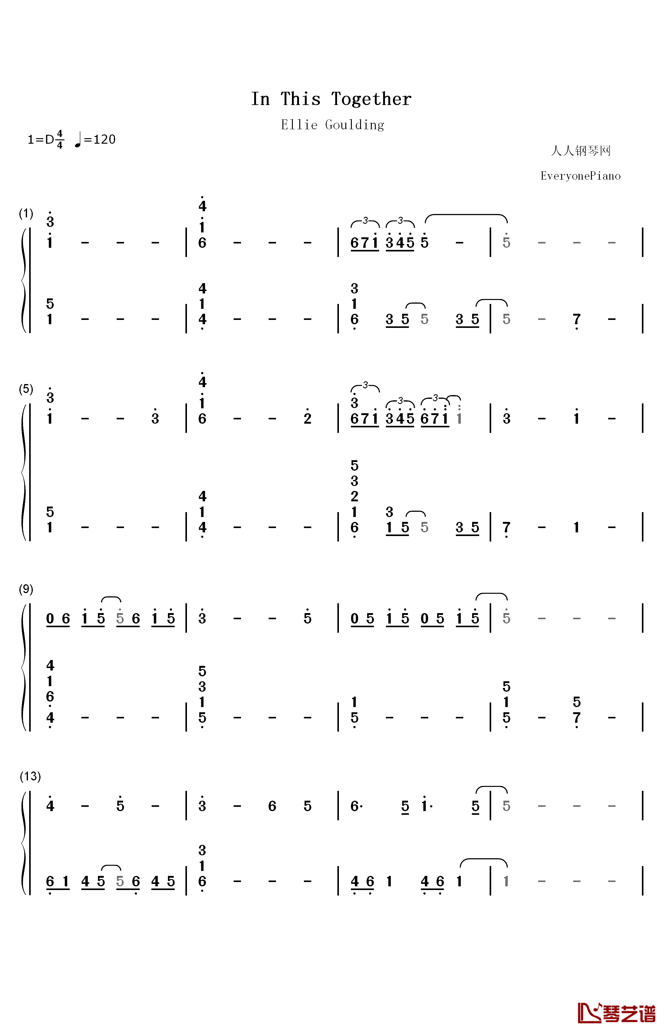 In This Together钢琴简谱-数字双手-Steven Price Ellie Goulding1