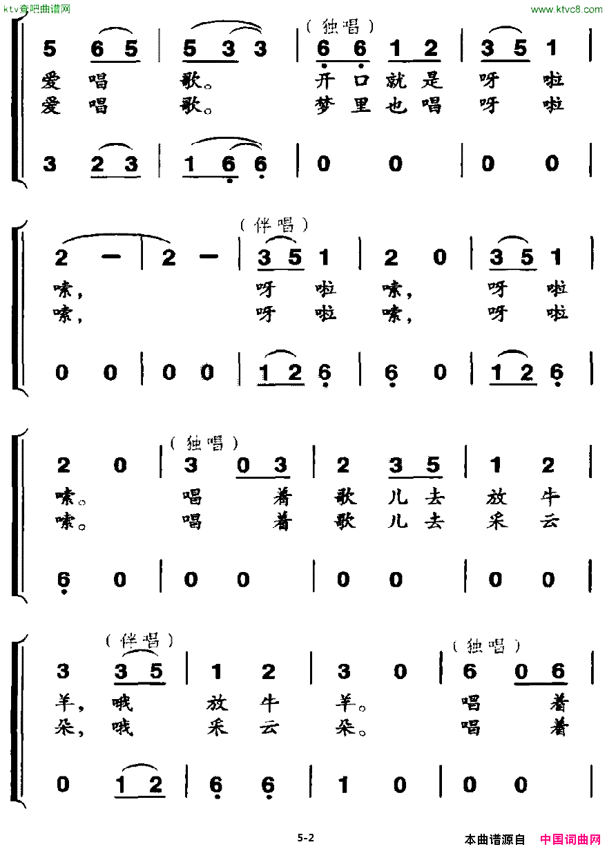 雪山的女孩爱唱歌代伐钟词李建军曲简谱1