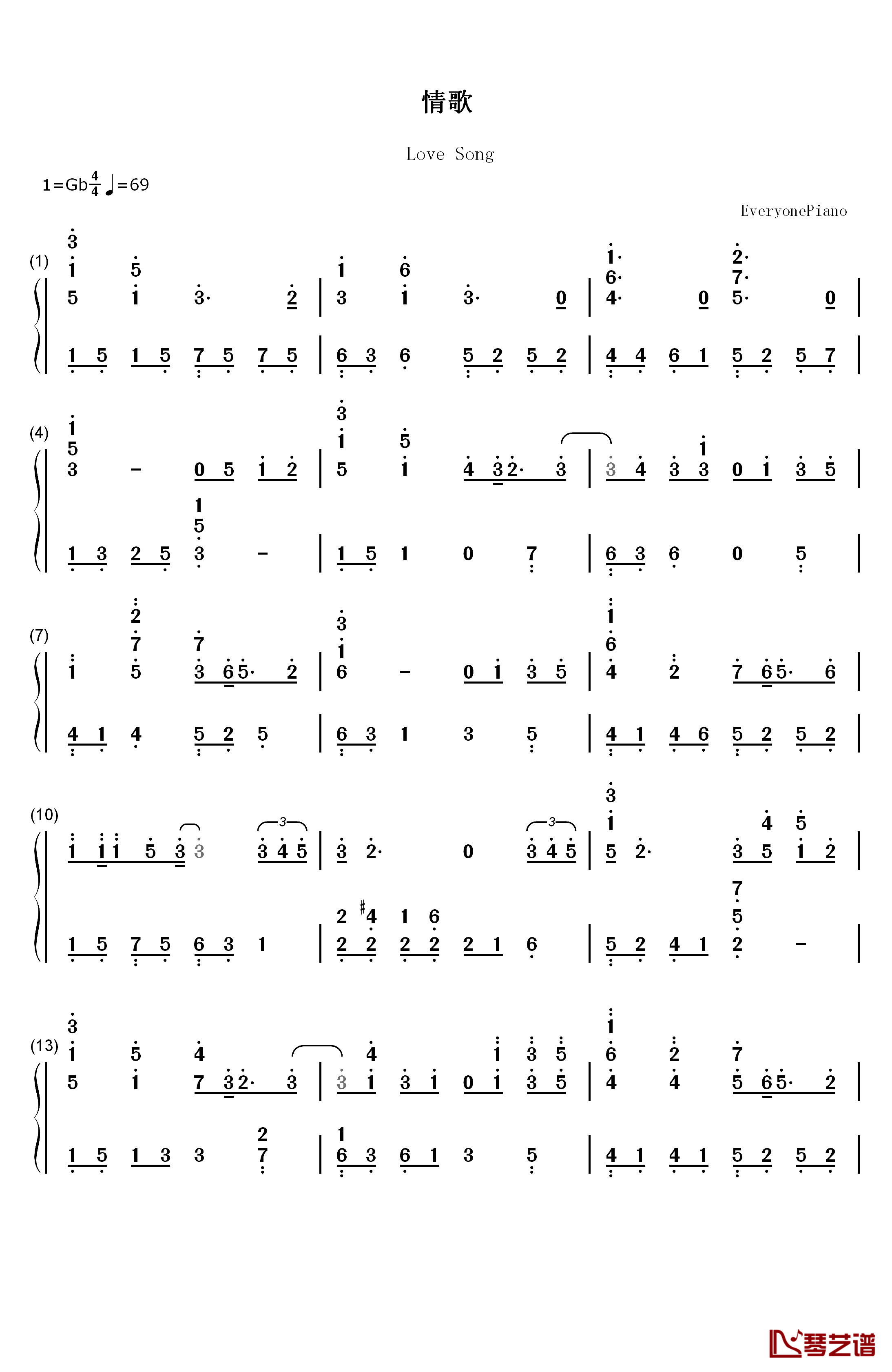 情歌完美演奏版钢琴简谱-数字双手-梁静茹1