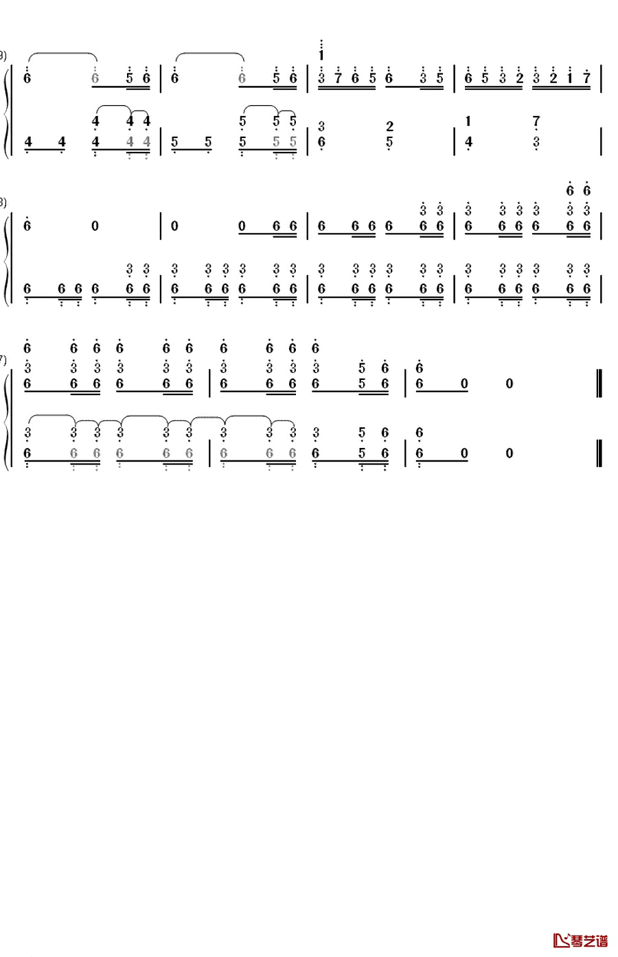 ツナ觉醒钢琴简谱-数字双手-未知4