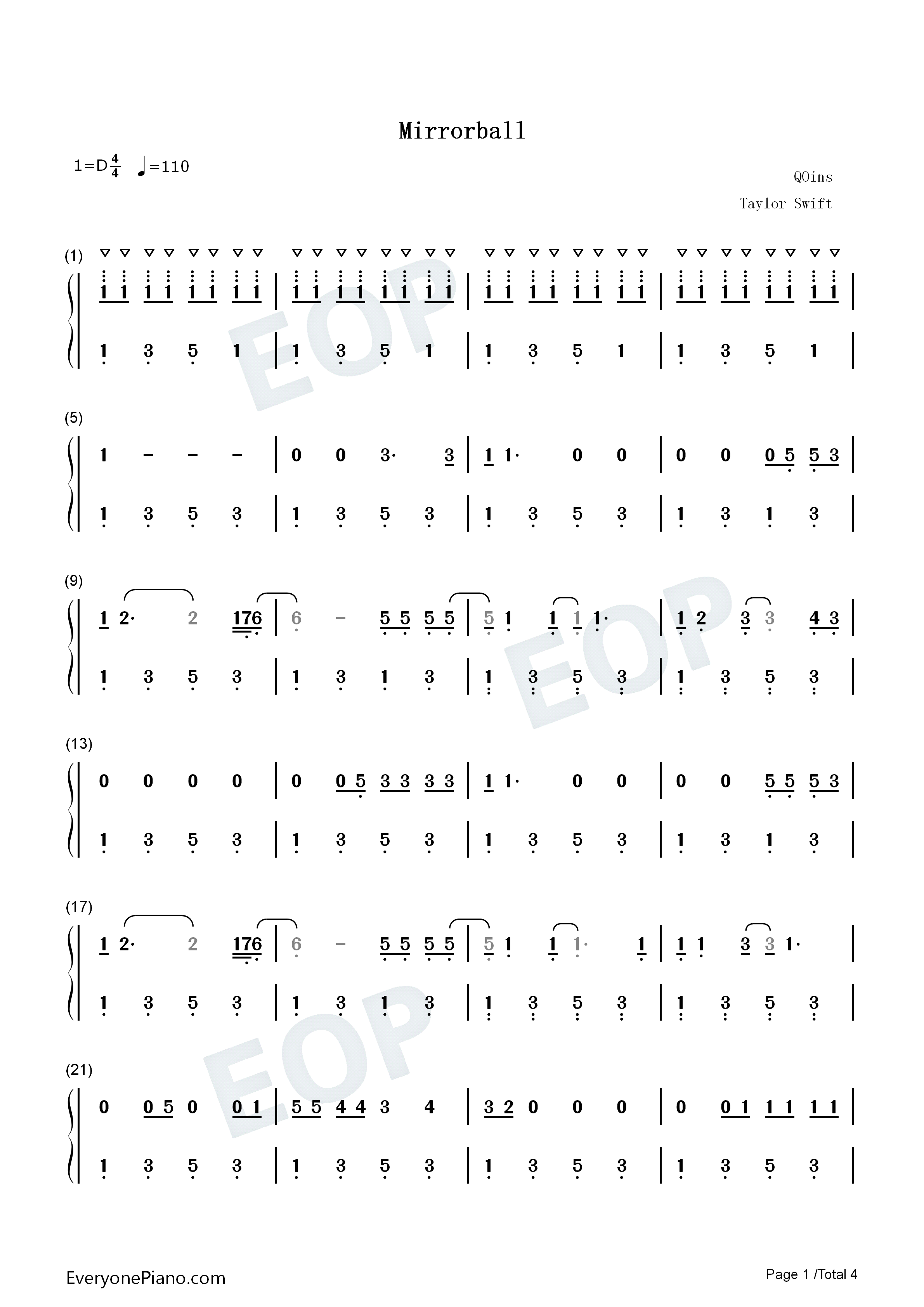 Mirrorball钢琴简谱-Taylor Swift演唱1