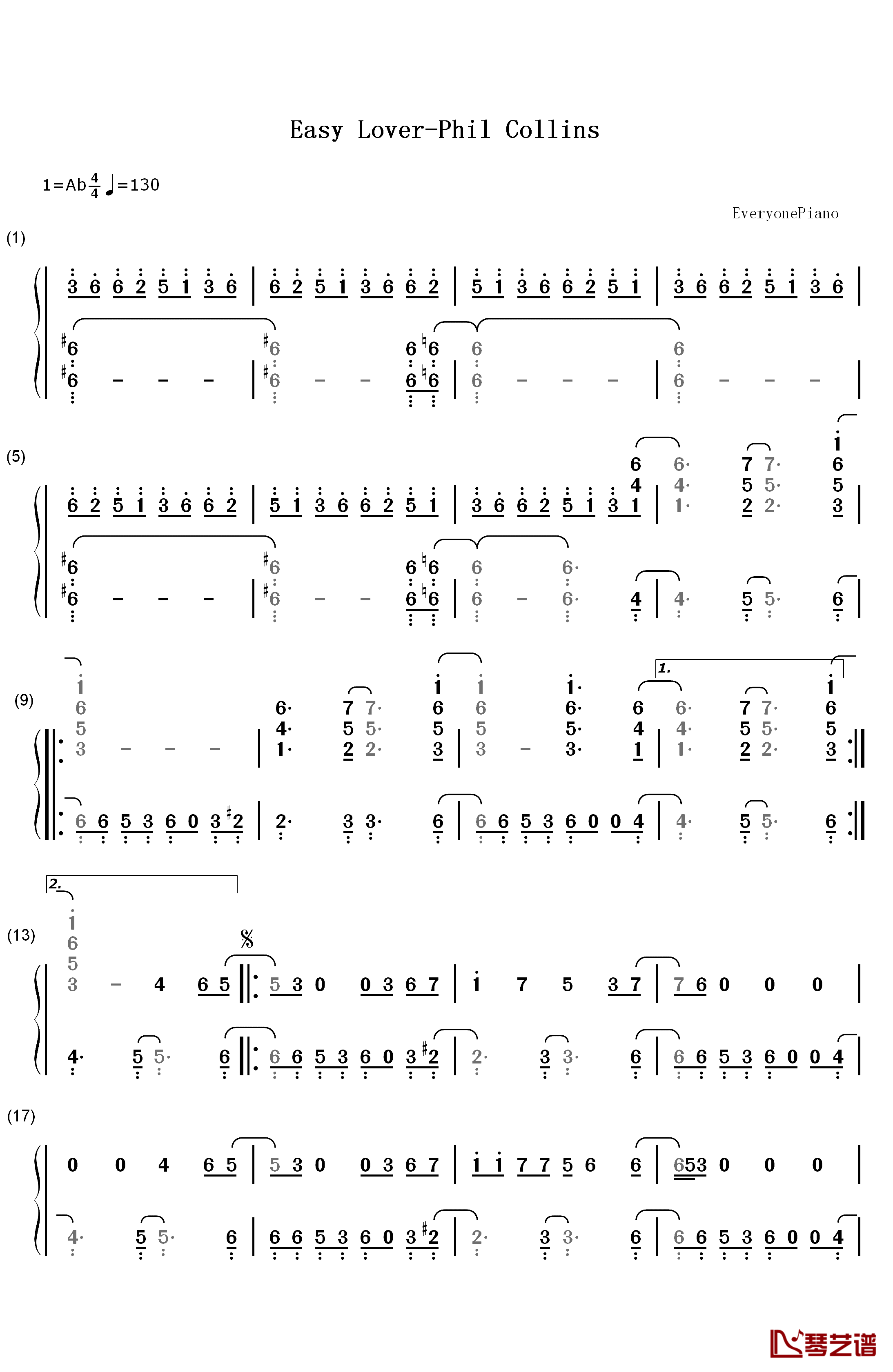 Easy Lover钢琴简谱-数字双手-Philip Bailey & Phil Collins1