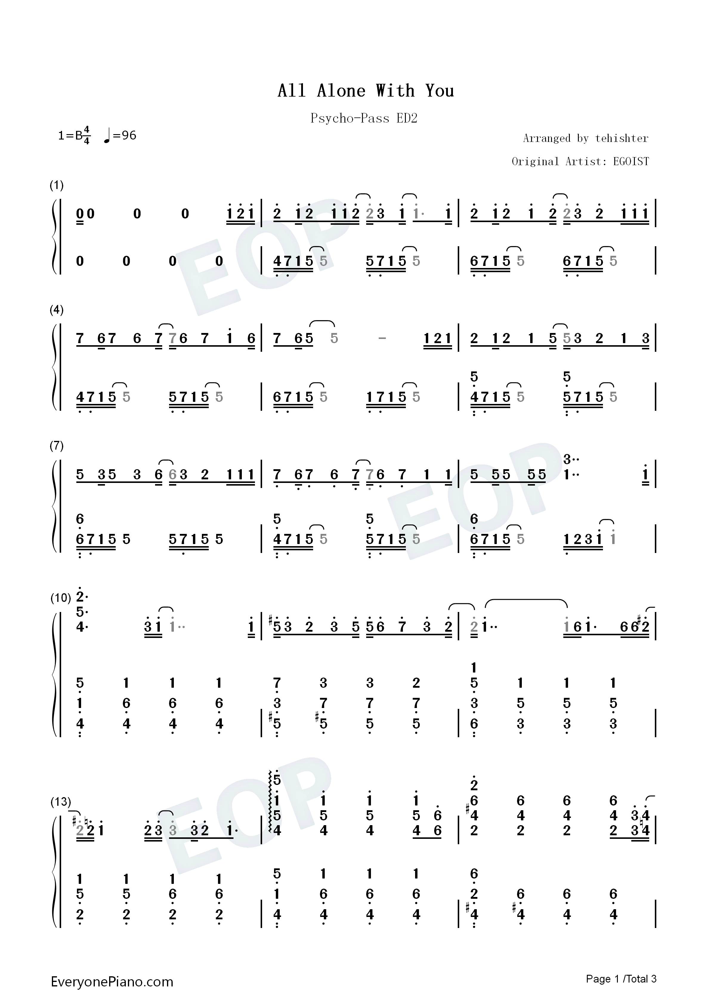 All Alone With You钢琴简谱-EGOIST演唱1