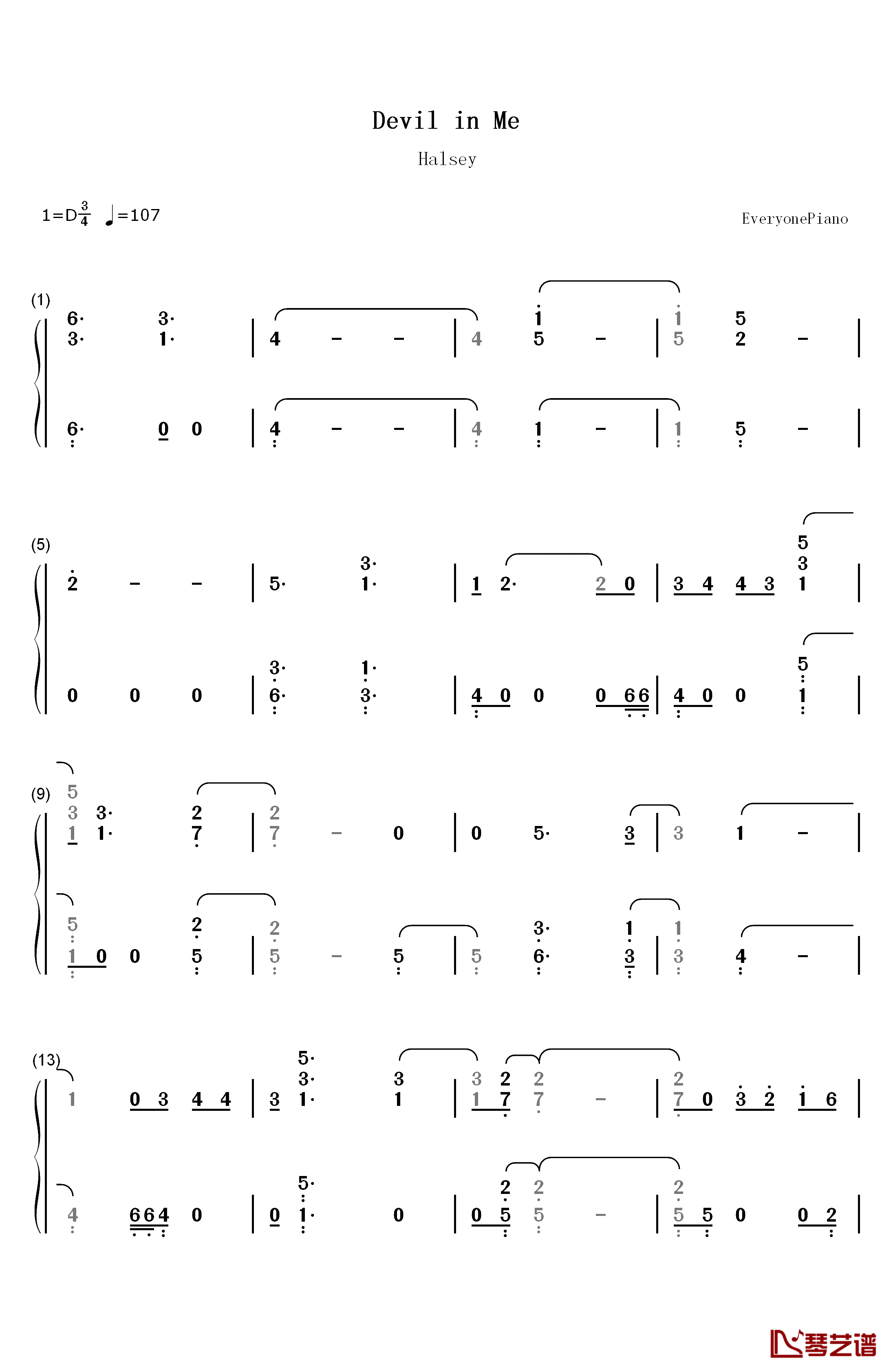 Devil In Me钢琴简谱-数字双手-Halsey1