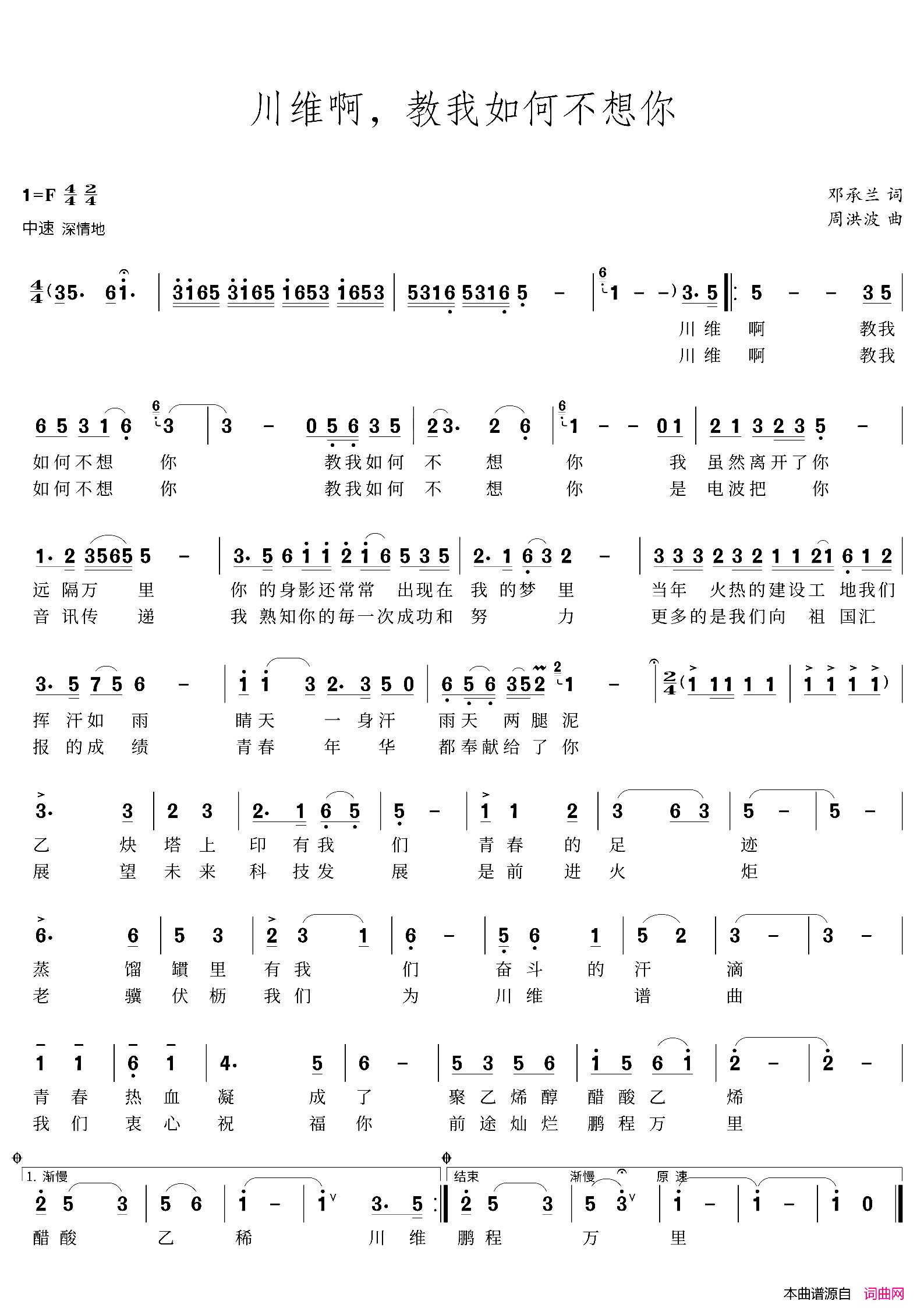 川维啊 教我如何不想你简谱-周洪波曲谱1