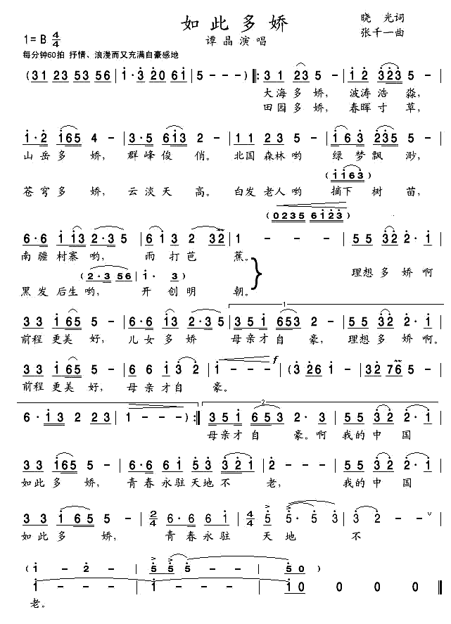 如此多娇同名电视连续剧主题曲简谱-谭晶演唱1