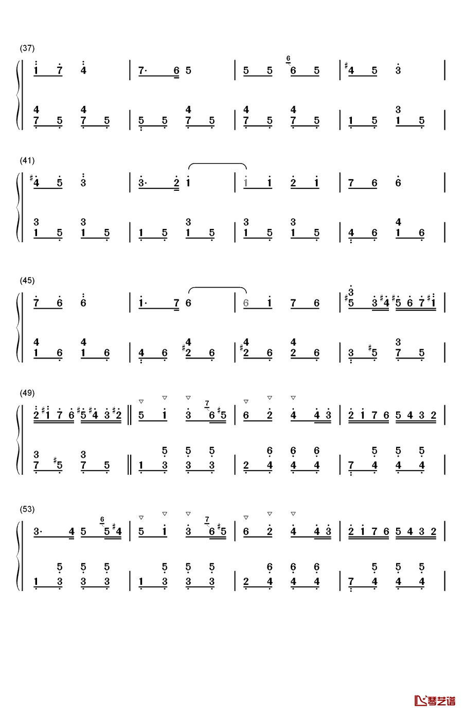 郁金香钢琴简谱-数字双手-利什内3