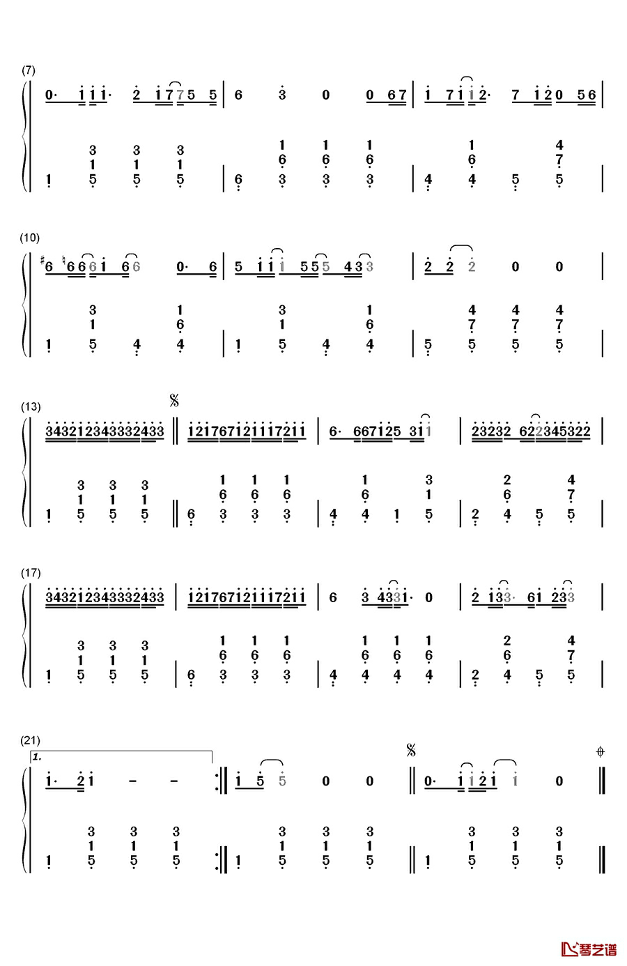 原来钢琴简谱-数字双手-林俊杰2