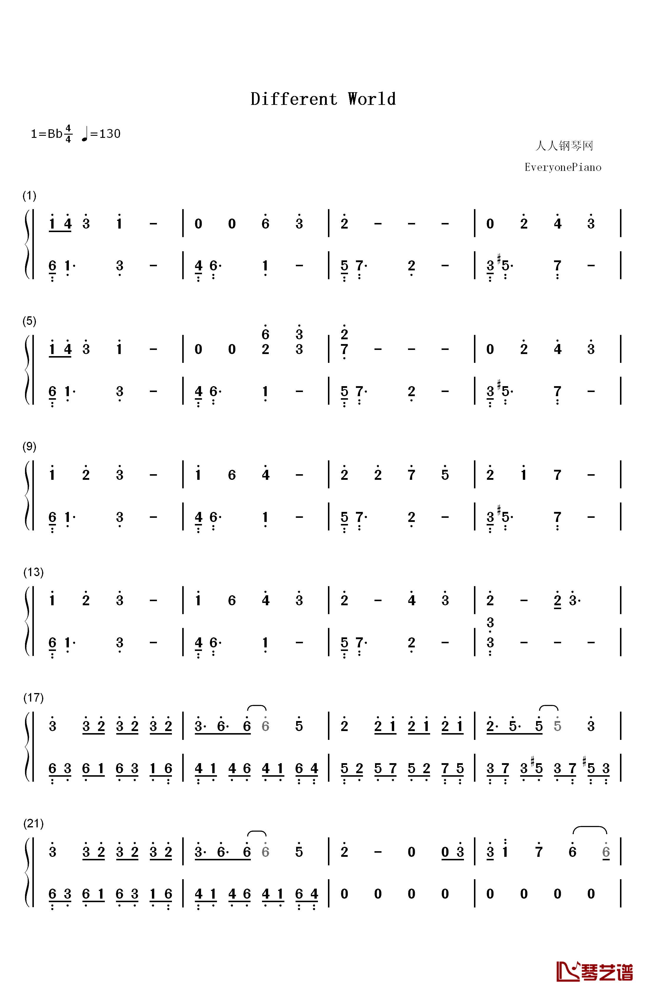 Different World钢琴简谱-数字双手-Alan Walker K-391 Sofia Carson CORSAK1