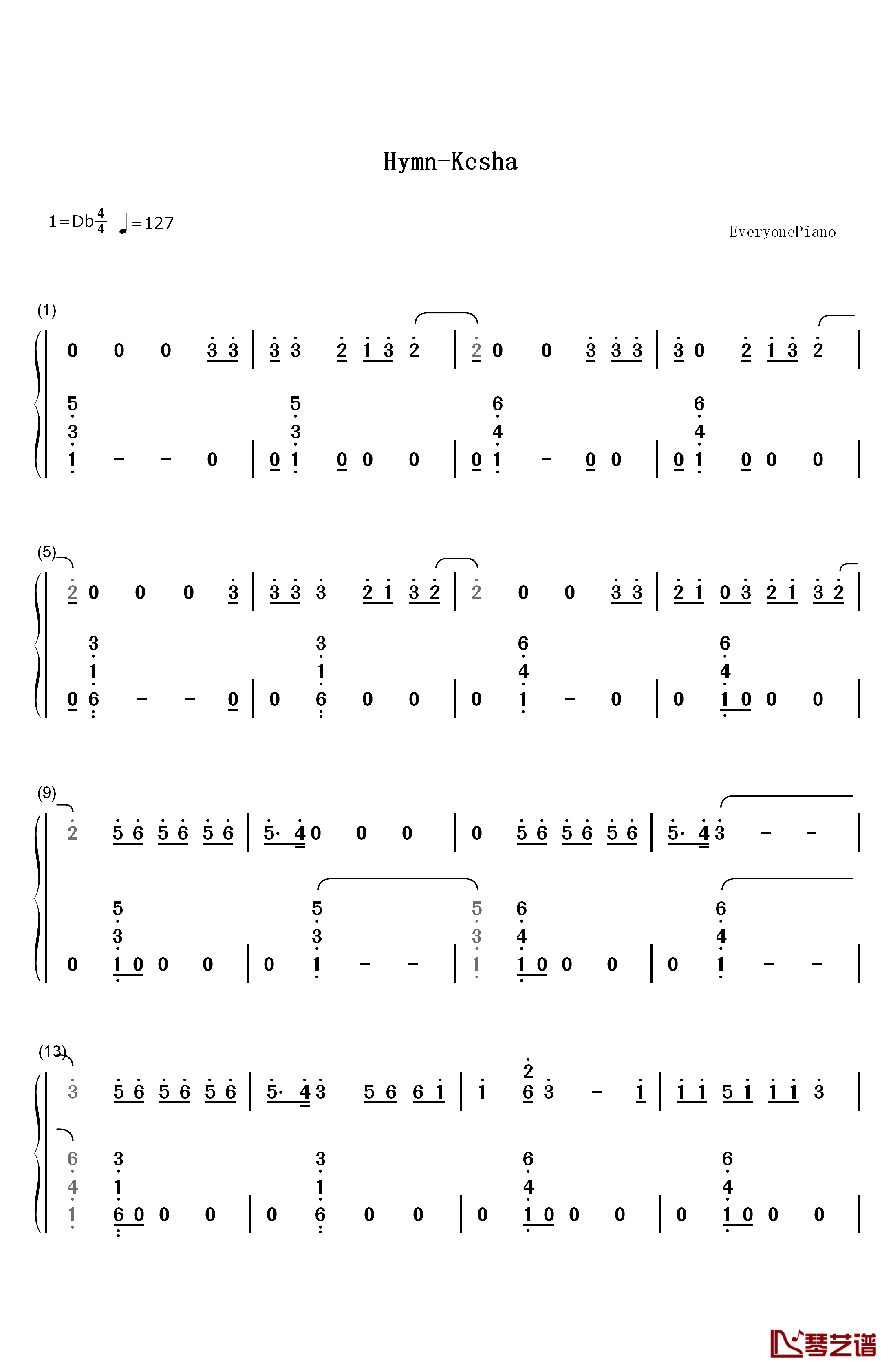 Hymn钢琴简谱-数字双手-Kesha1