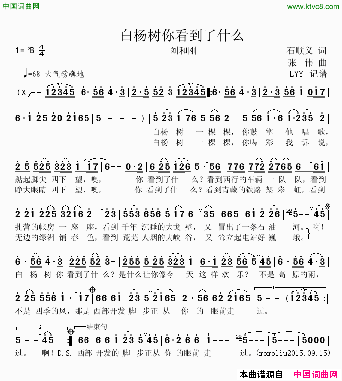 白杨树你看到了什么简谱-刘和刚演唱-石顺义/张伟词曲1