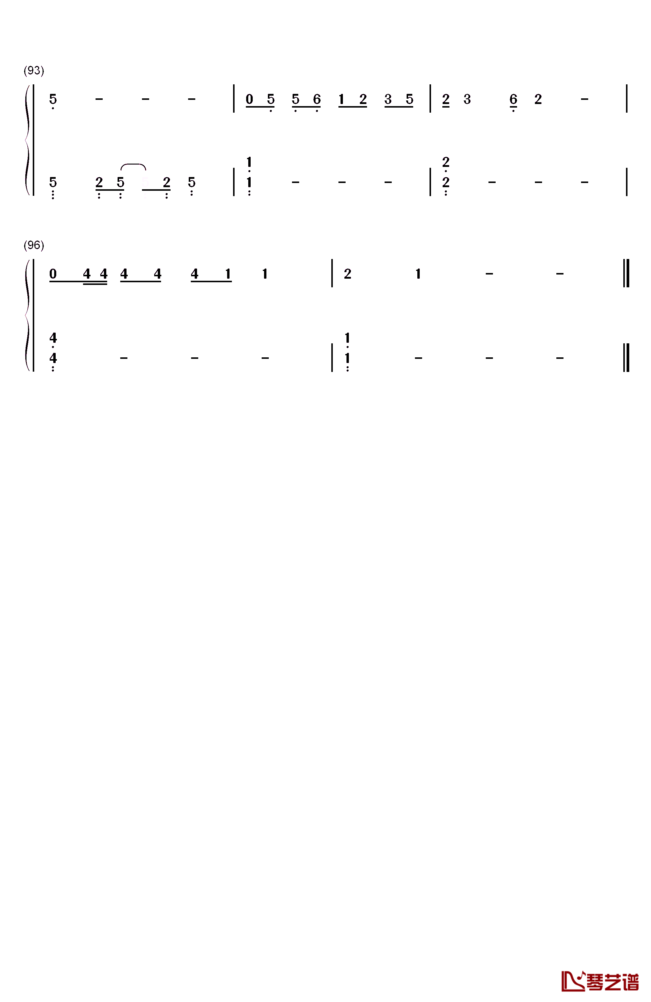 彩虹下面钢琴简谱-数字双手-赵雷5