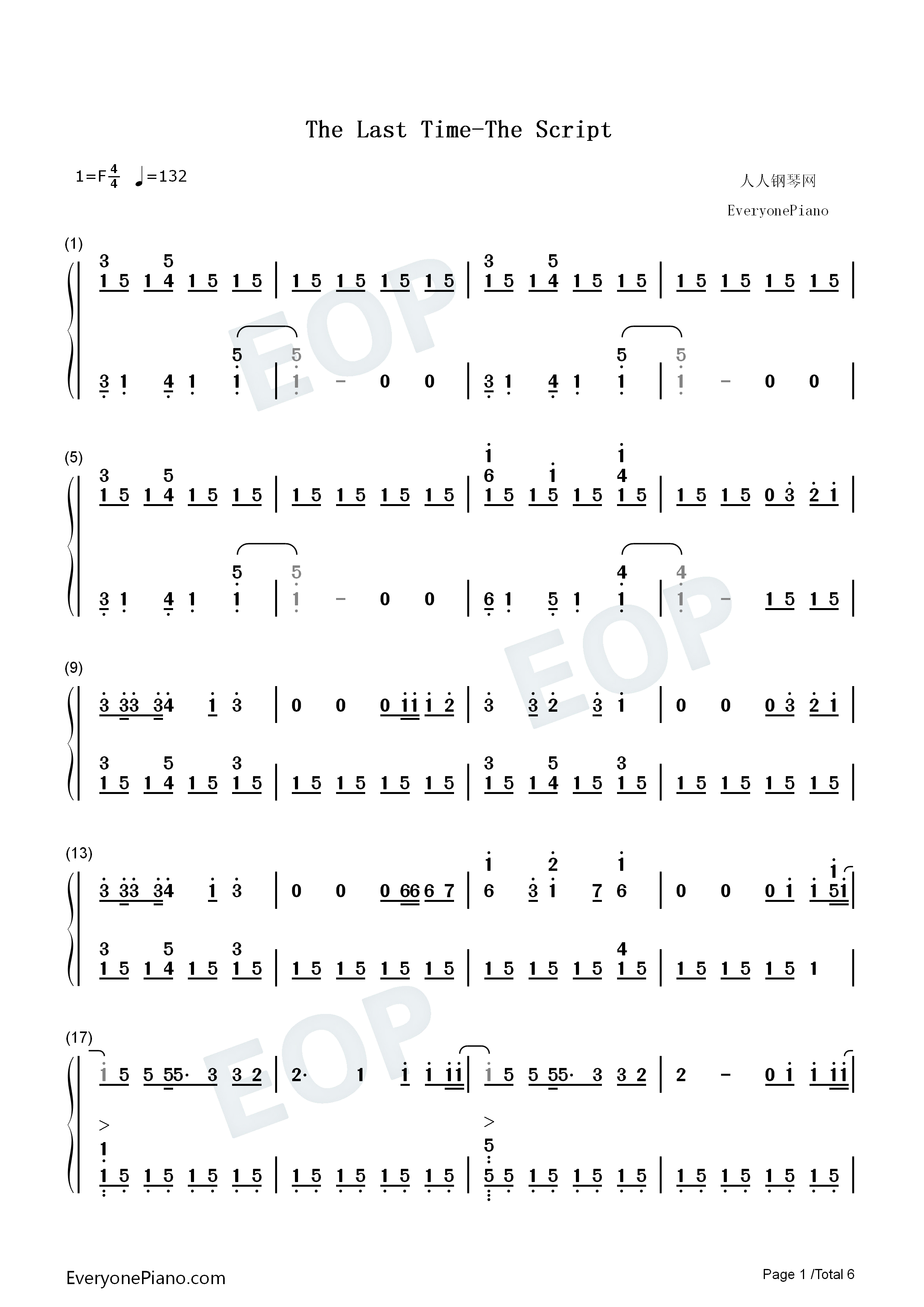 The Last Time钢琴简谱-The Script演唱1