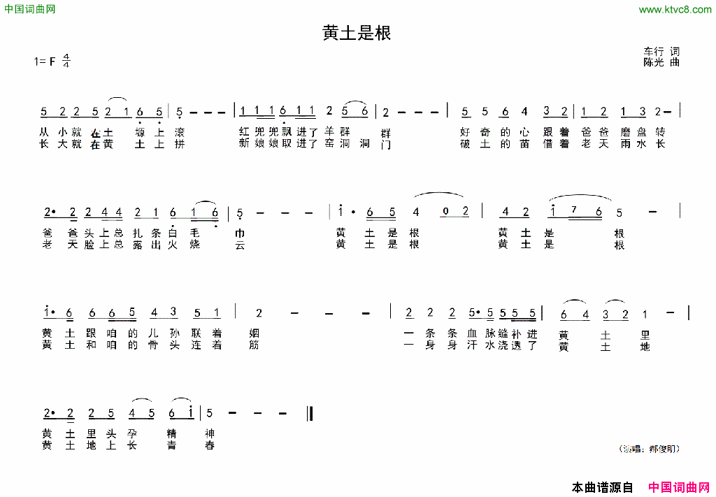 黄土是根简谱-郝俊明演唱-车行/陈光词曲1