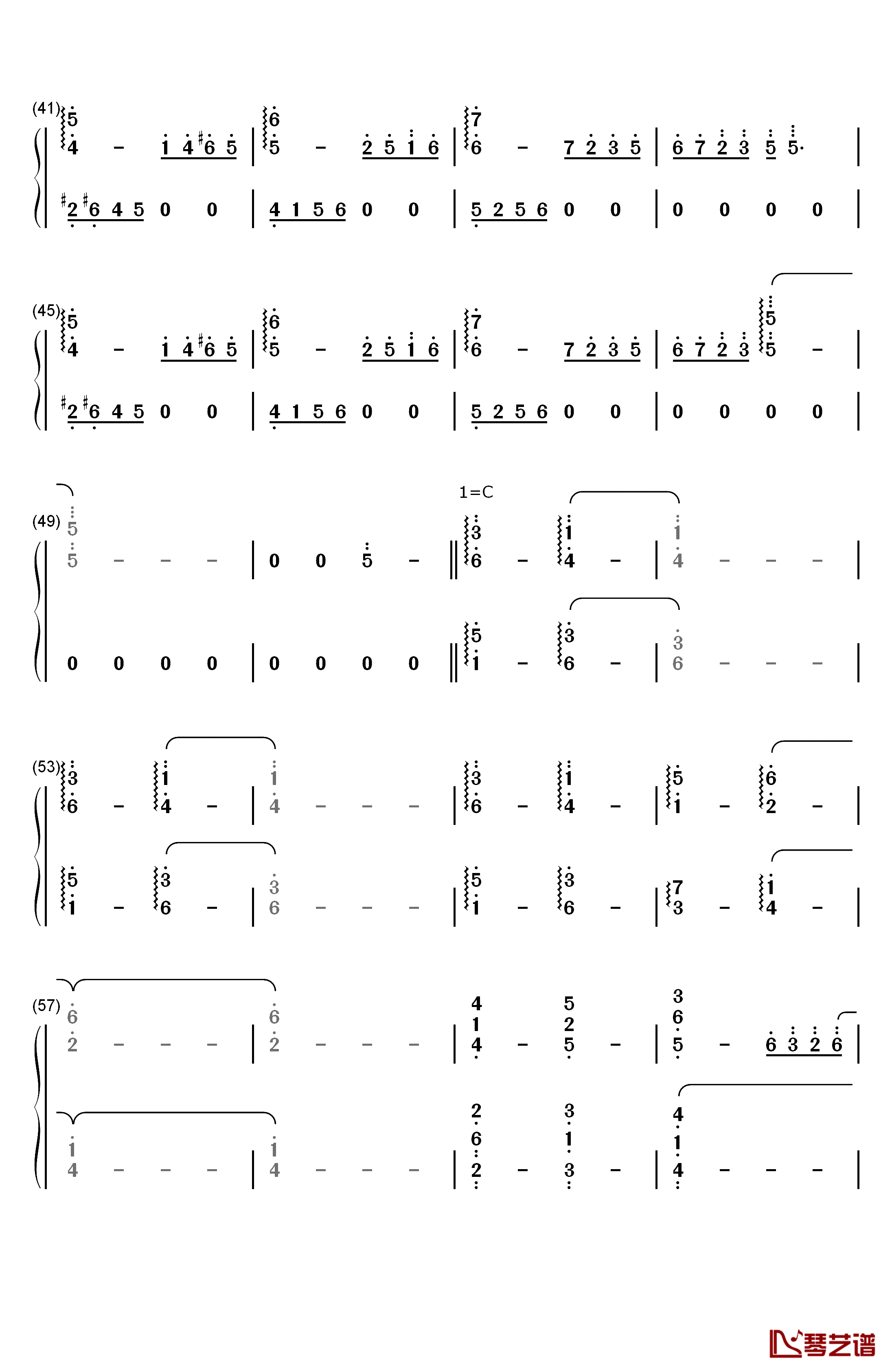 七彩钢琴简谱-数字双手-林海3