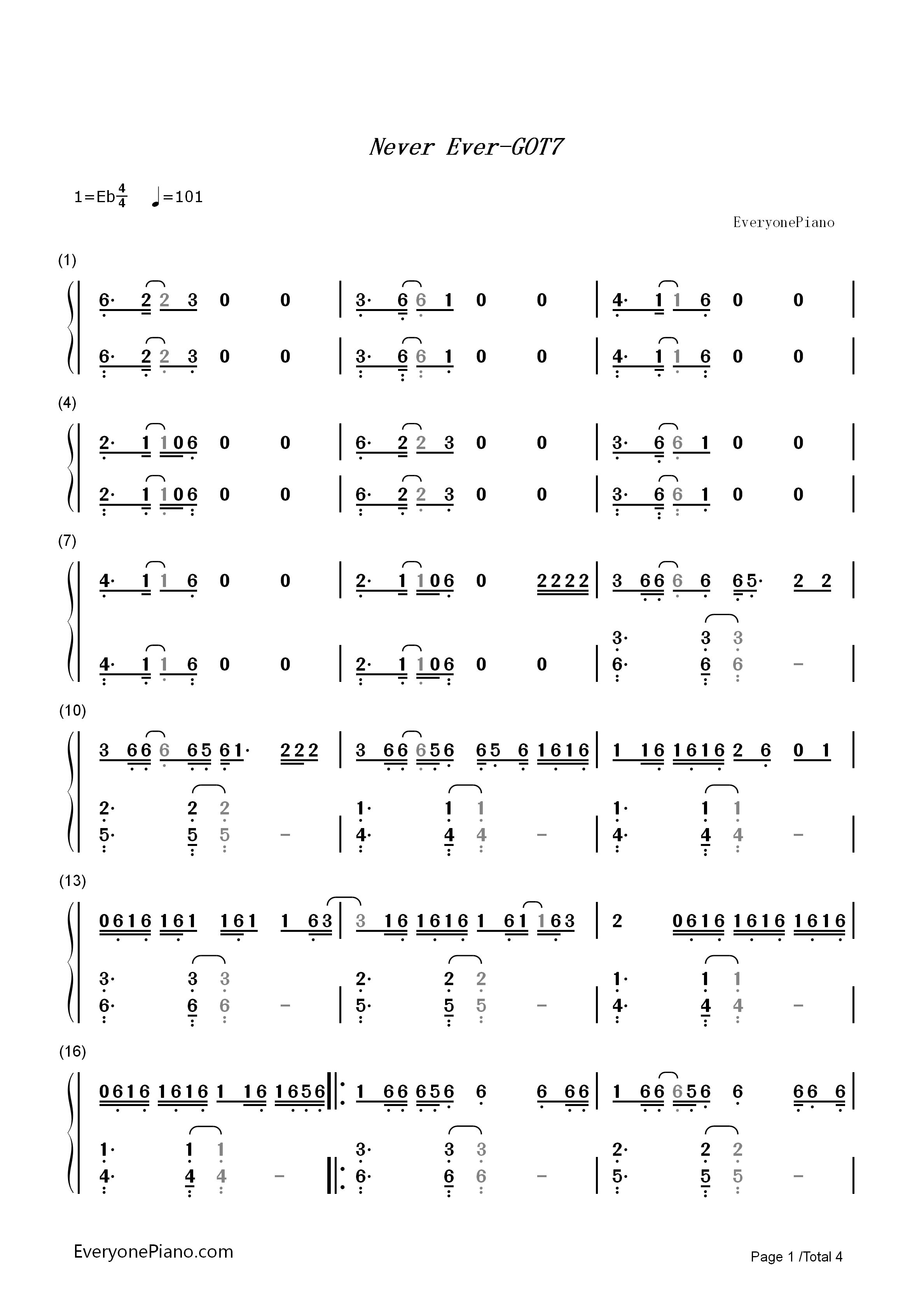Never Ever钢琴简谱-GOT7演唱1