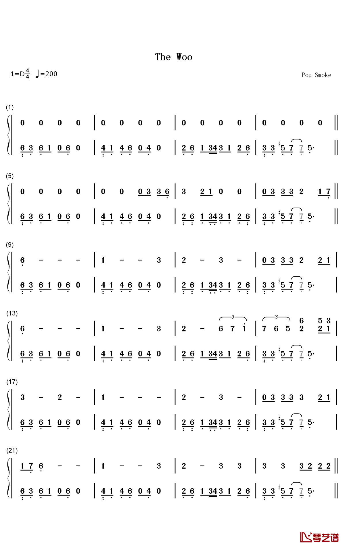 The Woo钢琴简谱-数字双手-Pop Smoke1