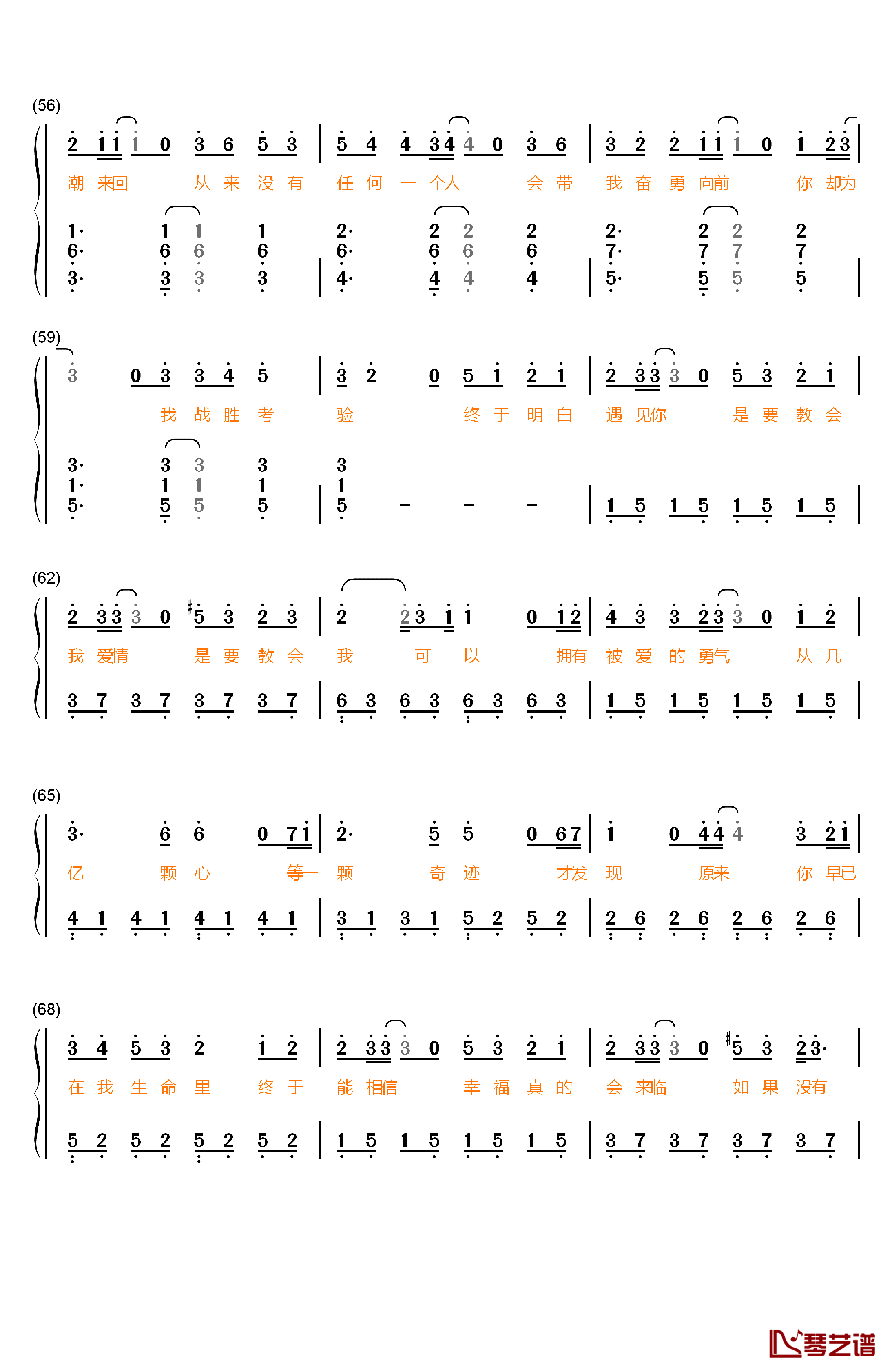 终于爱情钢琴简谱-数字双手-Ella5