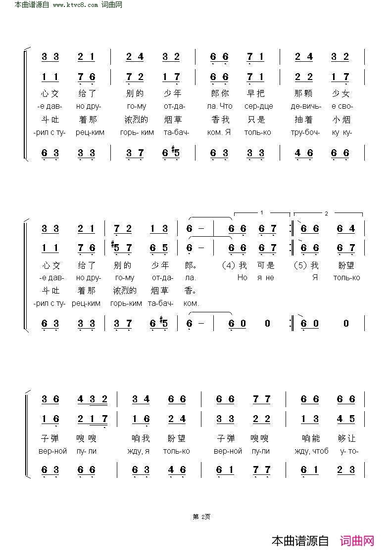 当年曾战斗在沙场КОГДА МЫ БЫЛИ НА ВОЙНЕ 中俄简谱简谱-库班哥萨克合唱团演唱-俄罗斯民歌词曲1