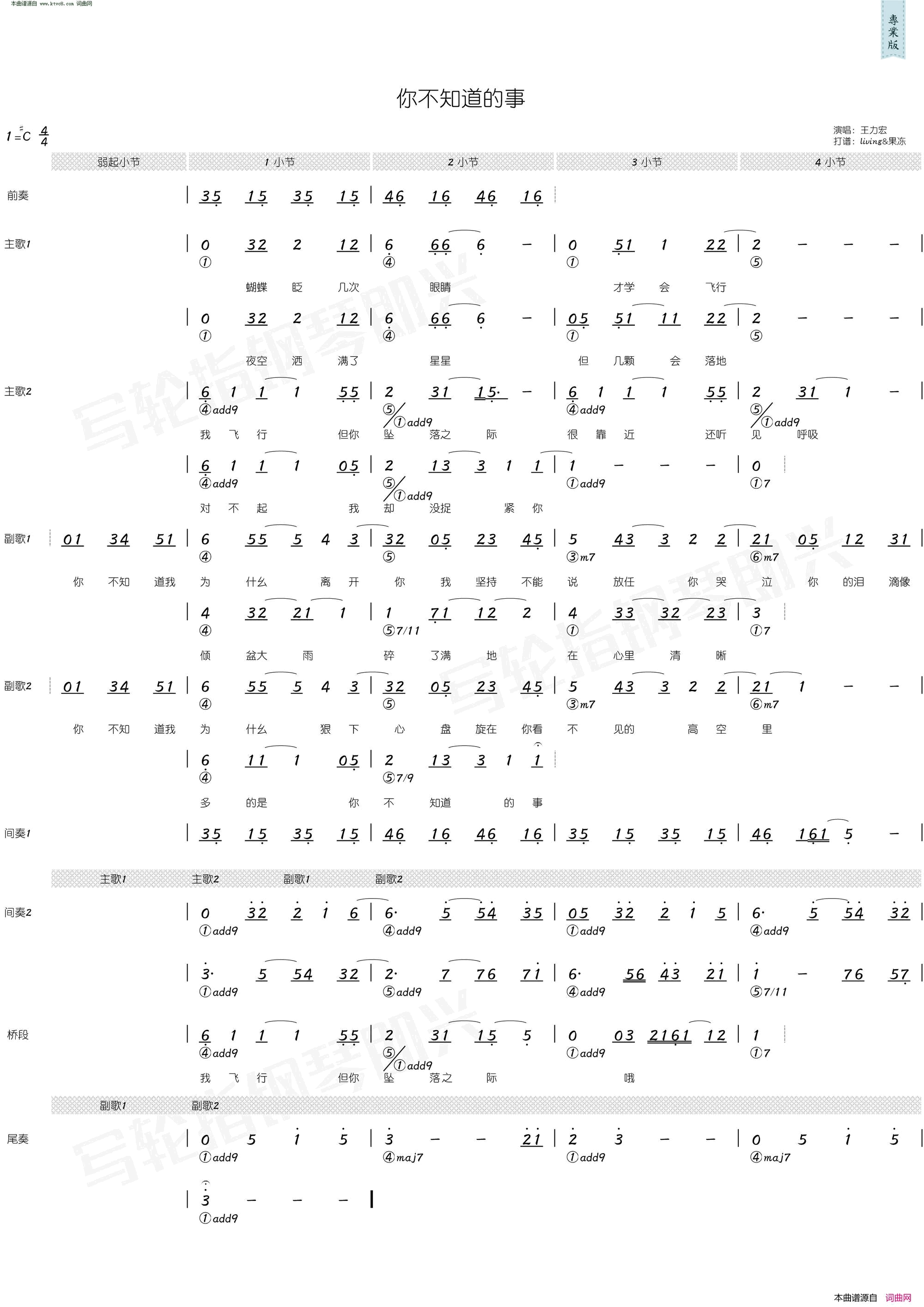 你不知道的事 简和谱简谱-王力宏演唱-王力宏、瑞业/王力宏词曲1