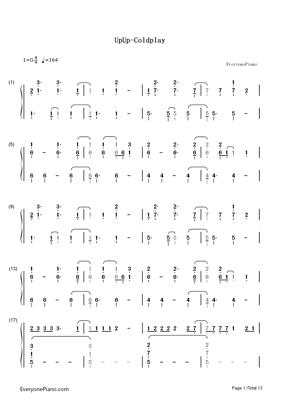 Up and Up钢琴简谱-数字双手-Coldplay1