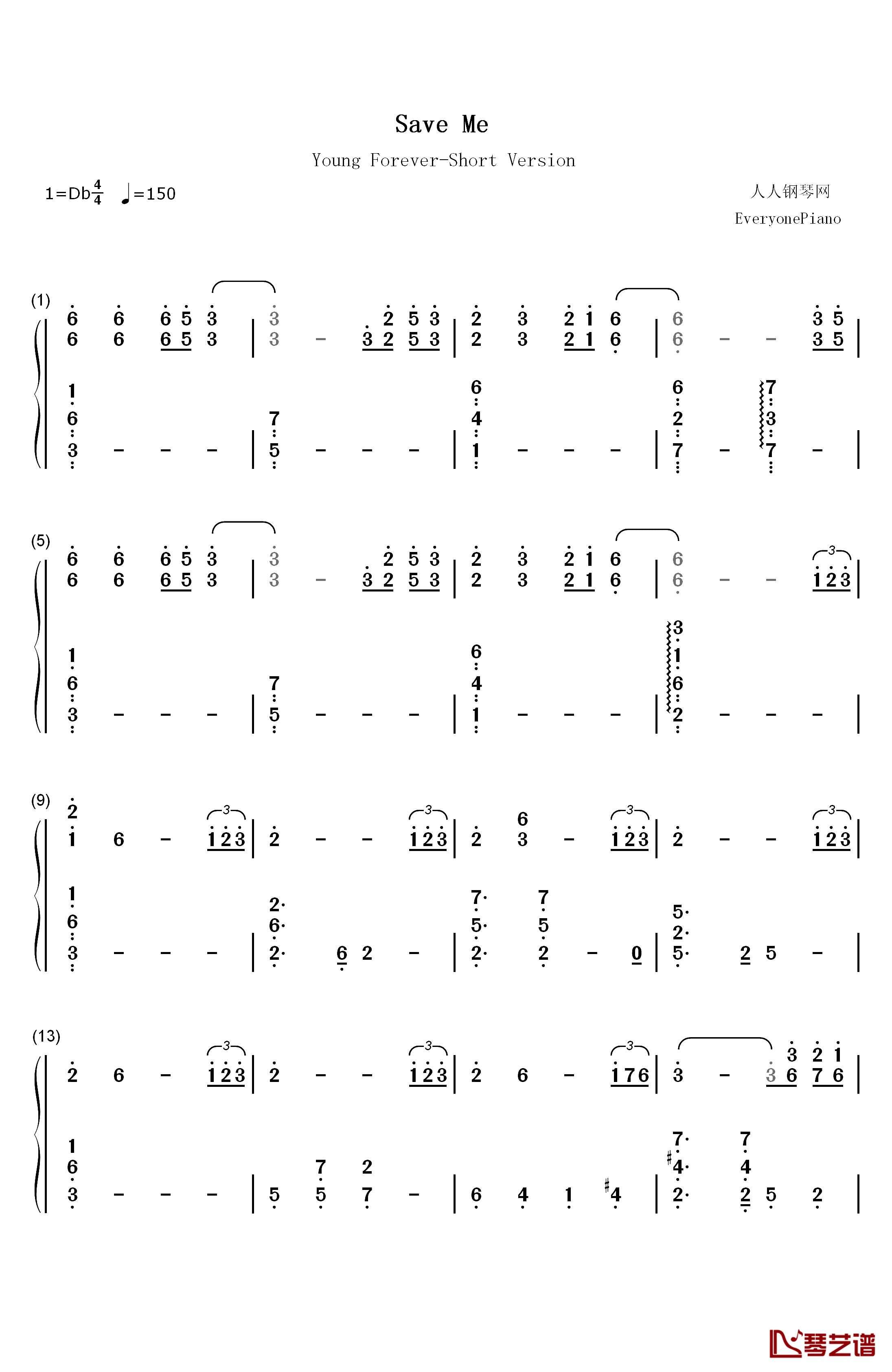 Save Me钢琴简谱-数字双手-防弹少年团1