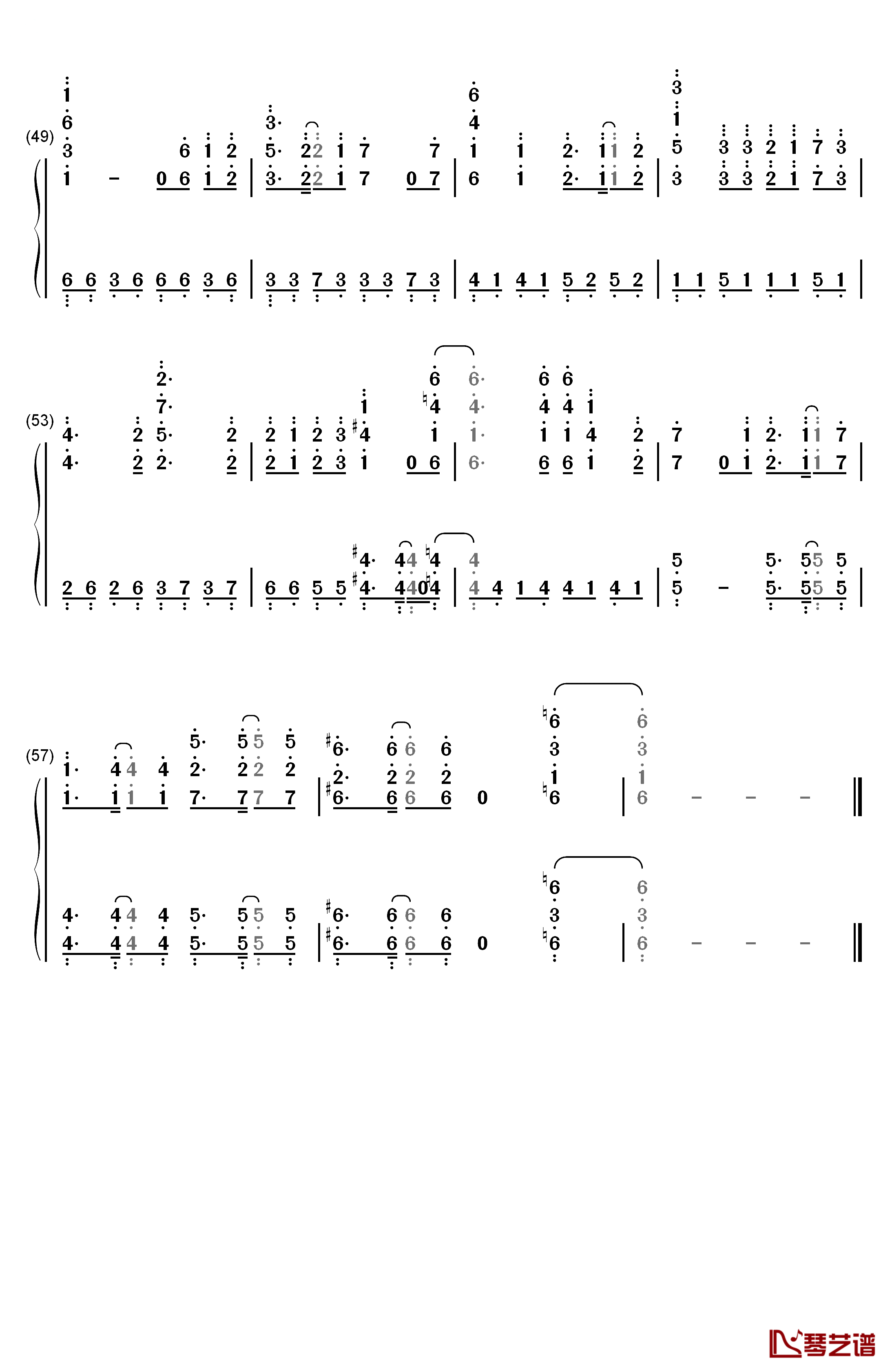 UNISONIA钢琴简谱-数字双手-TRUE4