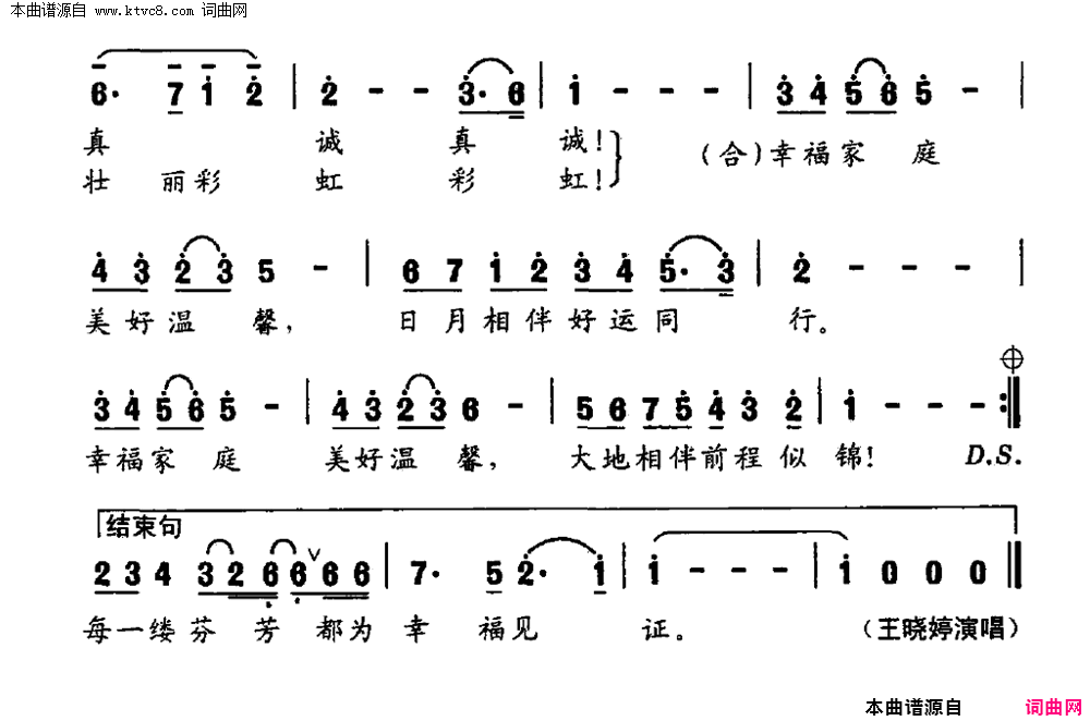 幸福家庭简谱-王晓婷演唱-马成/赵弟军词曲1