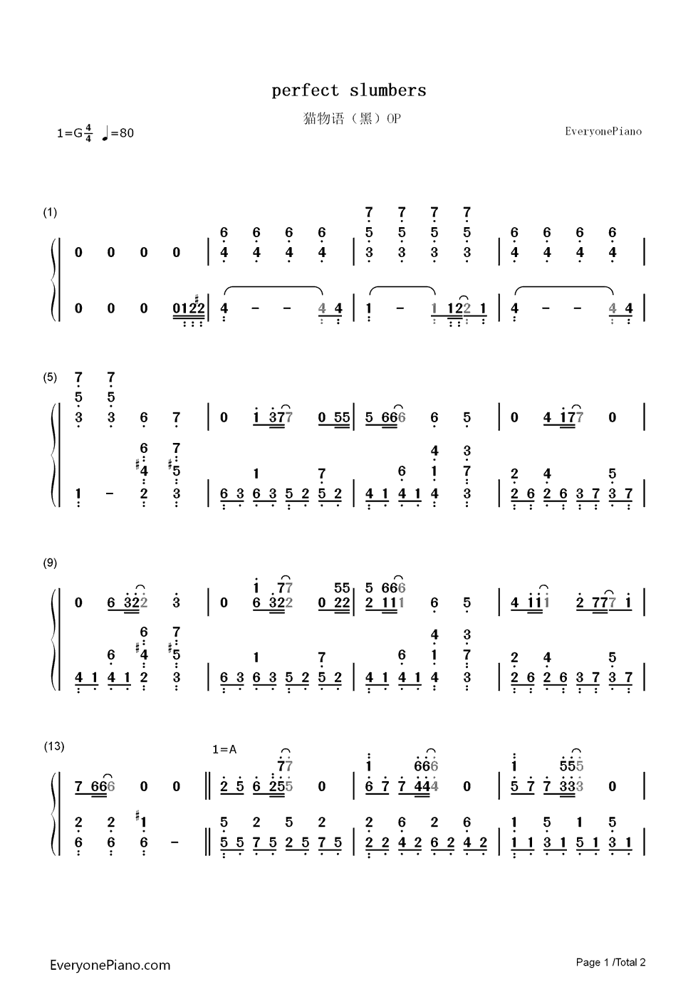 Perfect slumbers钢琴简谱-数字双手-堀江由衣1