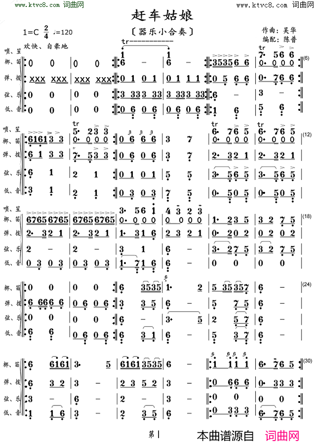赶车姑娘 器乐小合奏简谱1