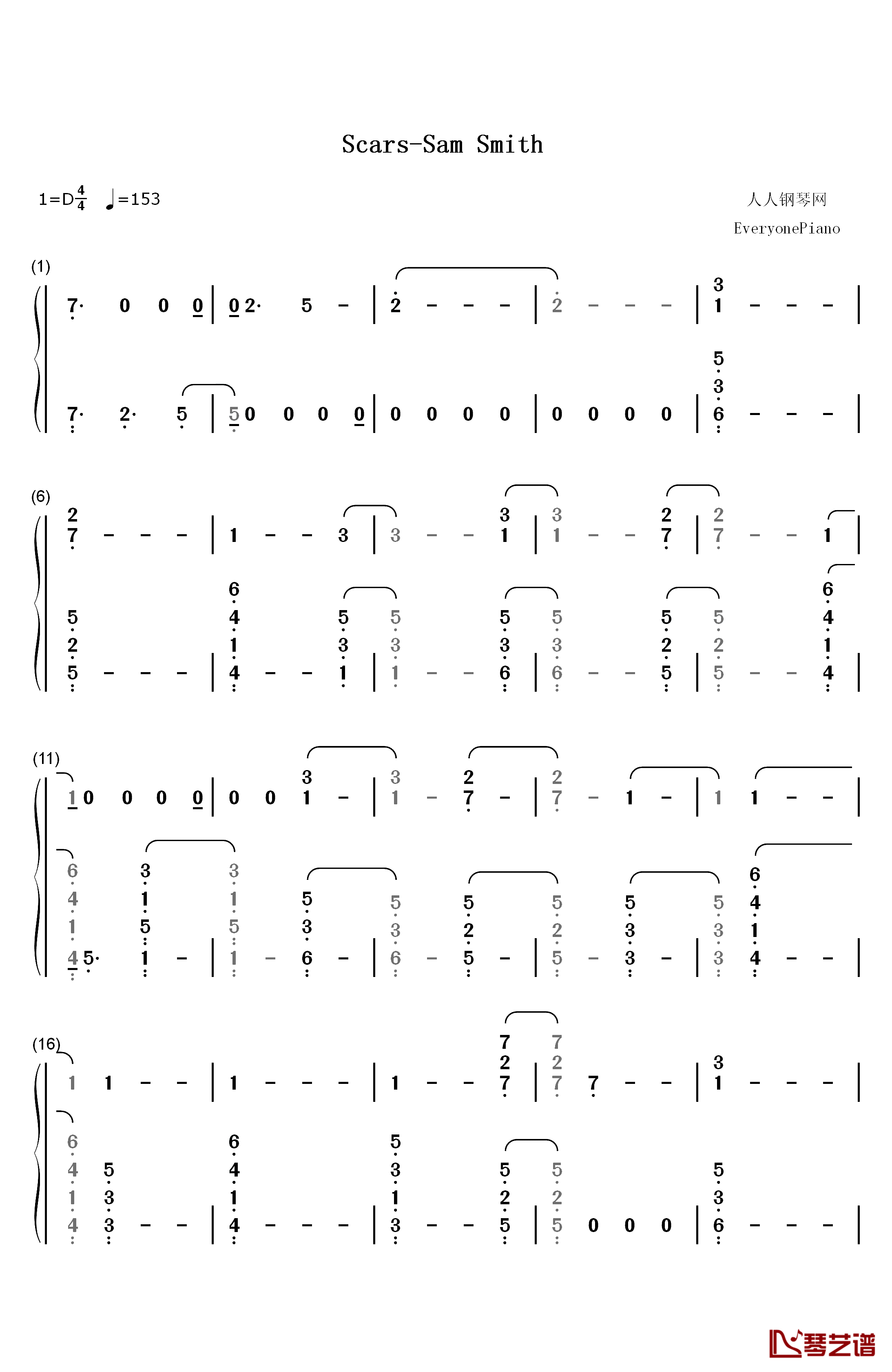 Scars钢琴简谱-数字双手-Sam Smith1