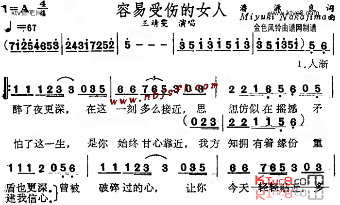 容易受伤的女人粤语简谱1