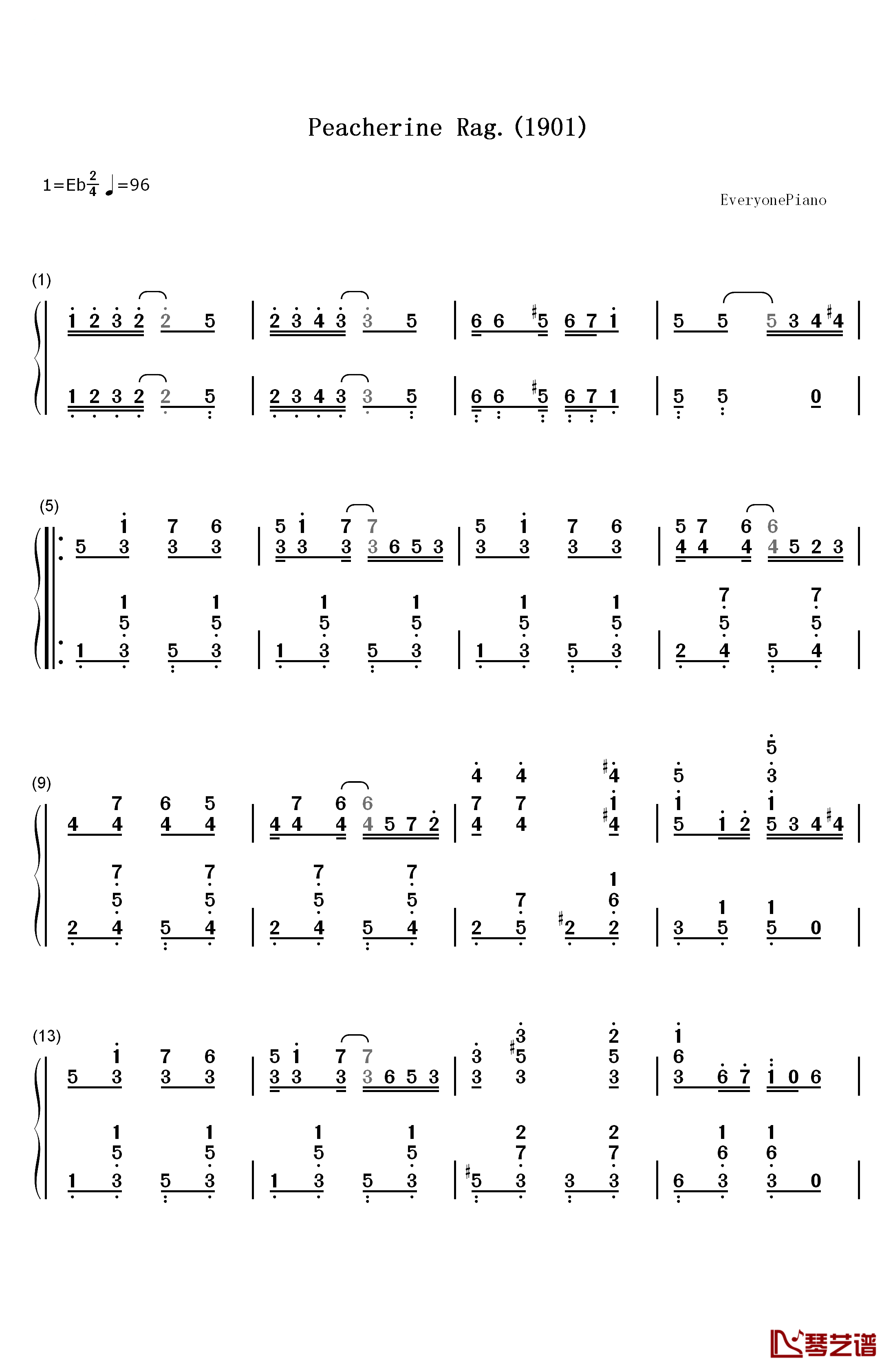 Peacherine Rag钢琴简谱-数字双手-Scott Joplin1