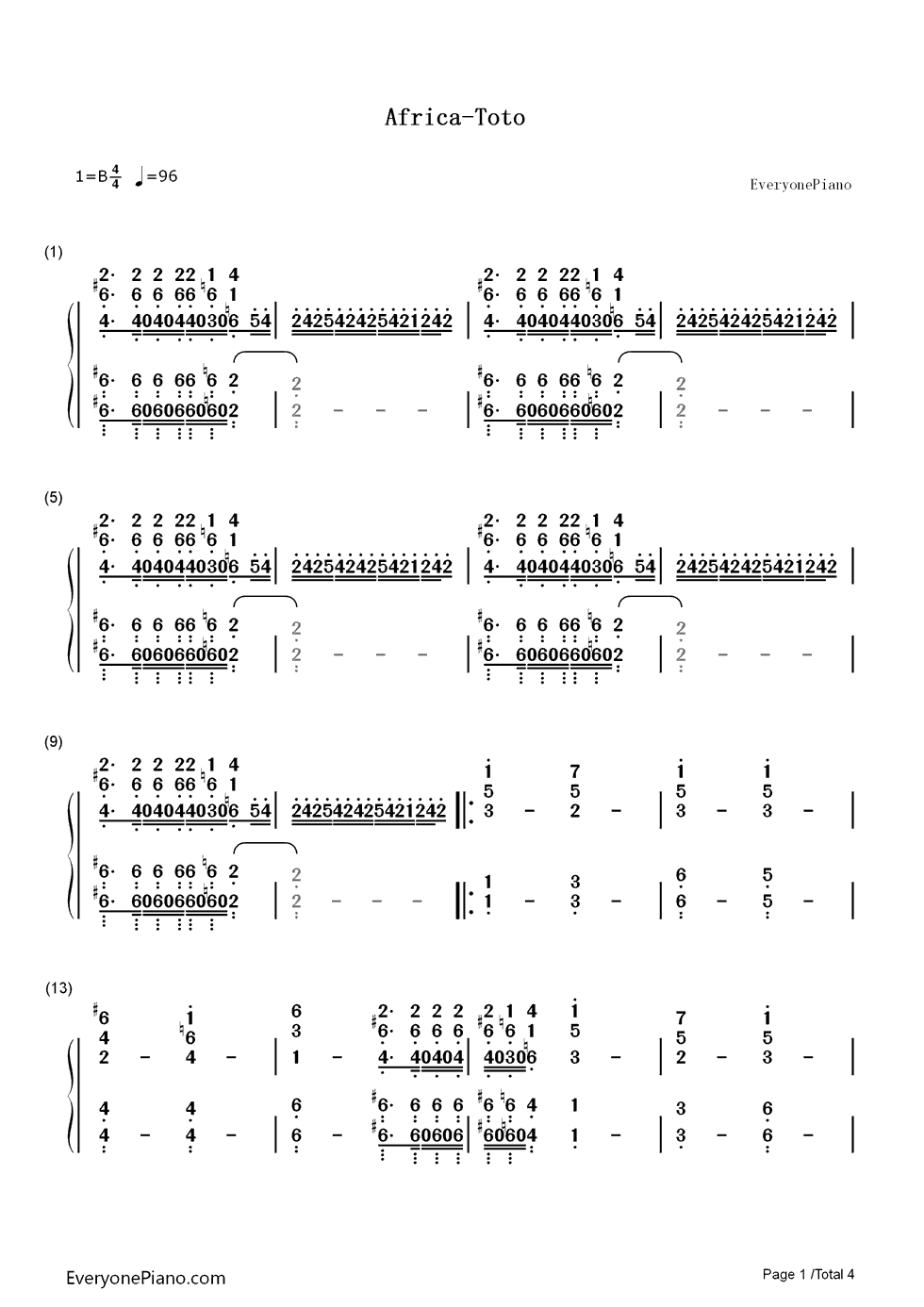 Africa钢琴简谱-Toto演唱1