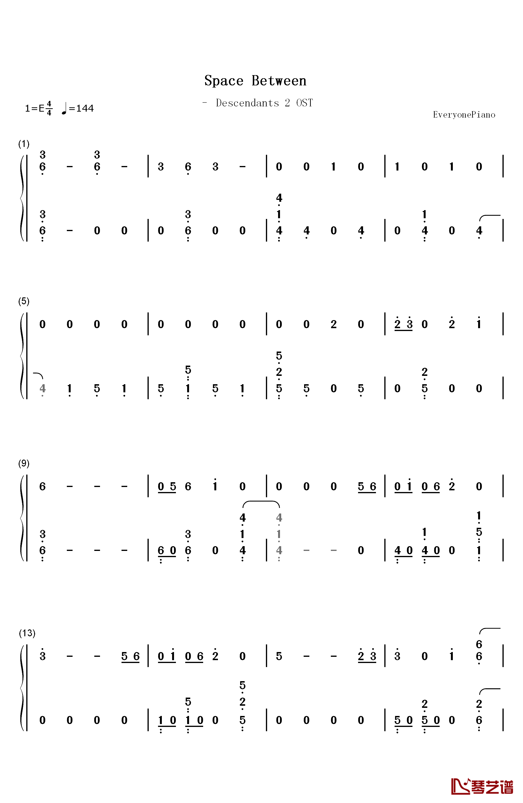 Space Between钢琴简谱-数字双手-Mal Evie1